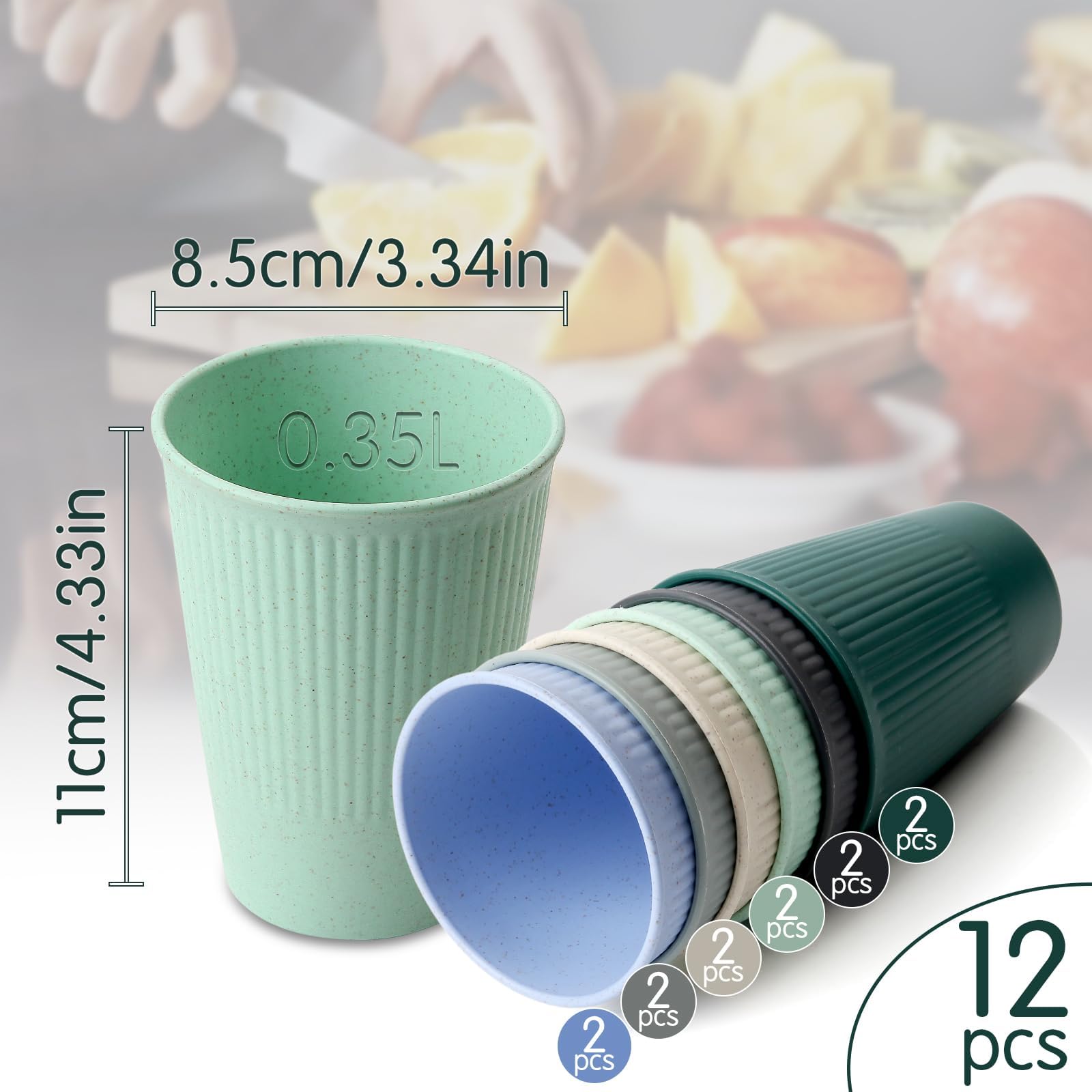 12 Gobelets Plastique Réutilisables 0.35L - 6 Couleurs Incassables Micro-ondes & Lave-vaisselle