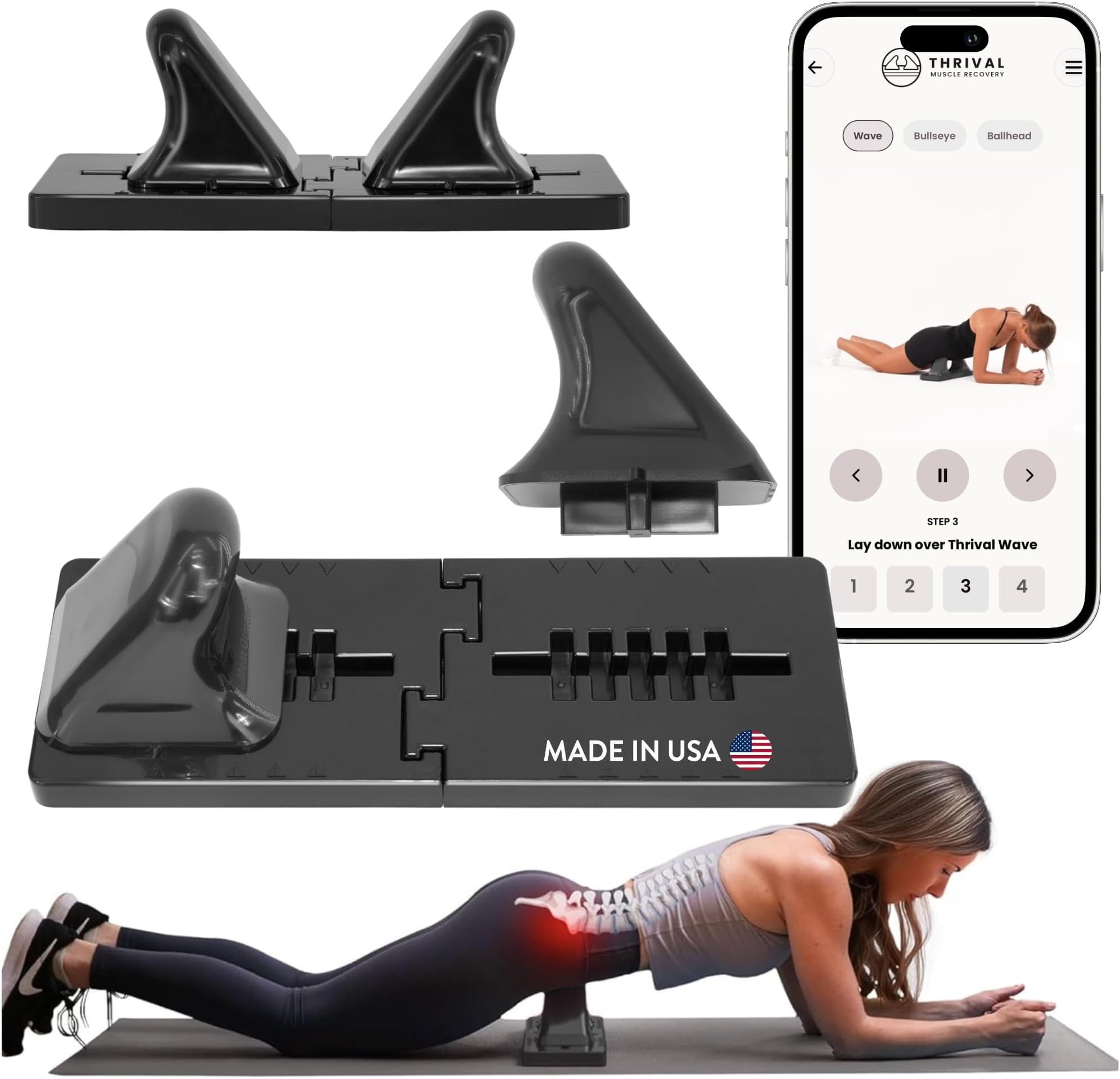 Thrival Wave - Fully Adjustable Psoas Muscle Release Tool with Thrival App for QL, Hip Flexor, Back, Hamstring, Glute, Iliacus, and Neck Pain - Trigger Point and Myofascial Release Tool - Carbon Black