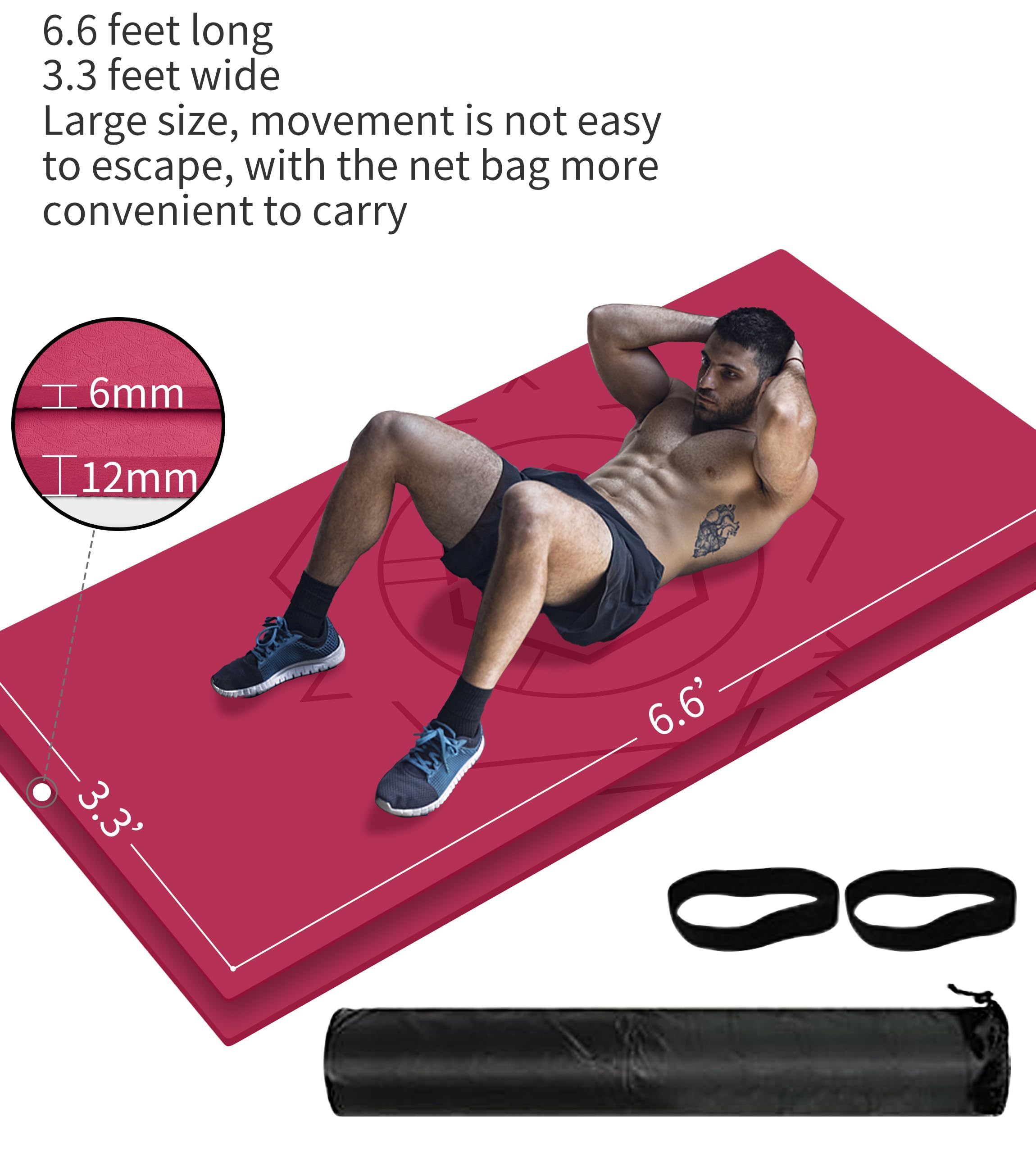 Tapis De Yoga TPE Extra Large 200x100 Cm, Antidérapant, 6 Mm D’épaisseur – Avec Sac Et Sangle
