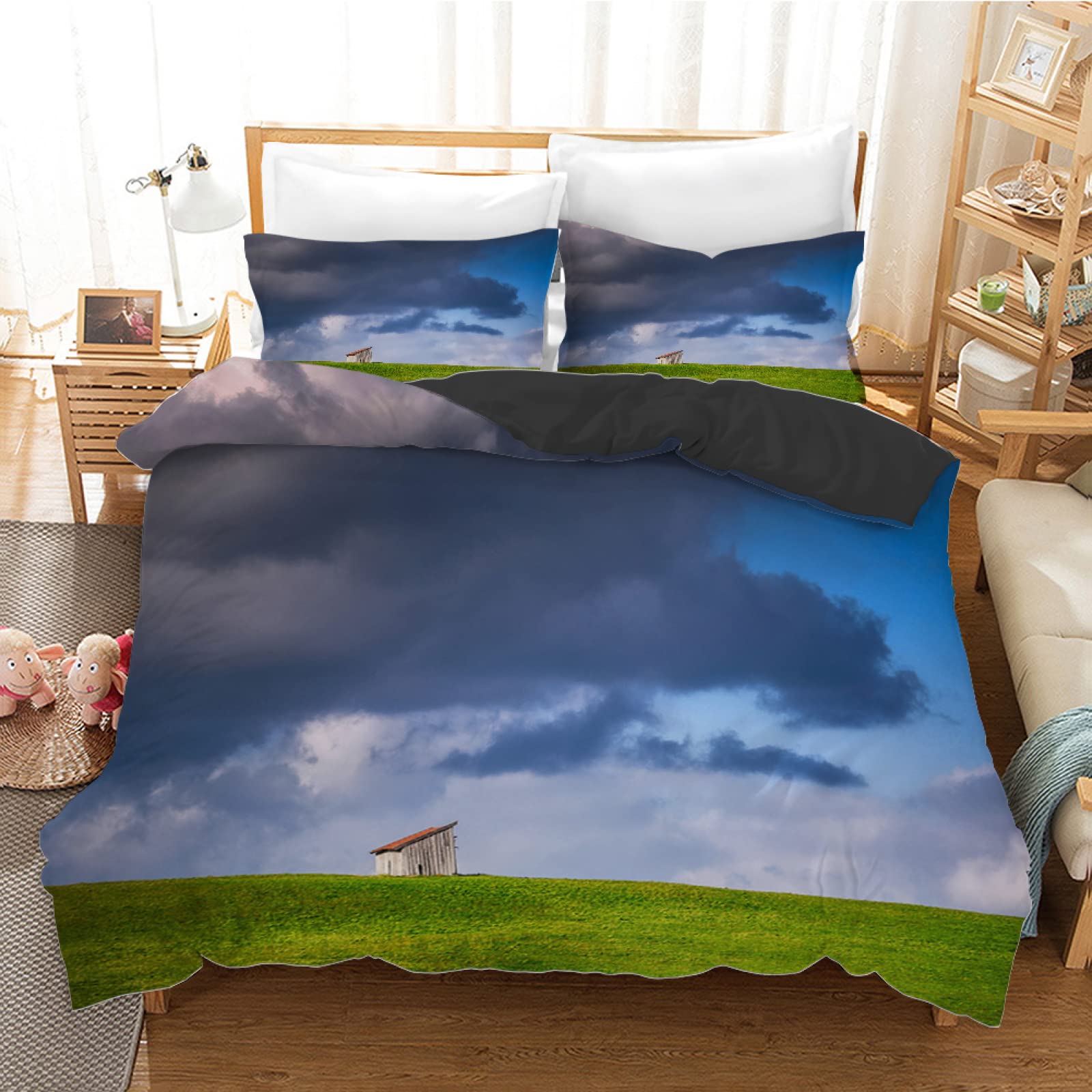 Housse de couette 140x200 enfant motif Nuit Colorée parure de lit zippée facile à enfiler