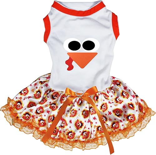 Miniatura 8 de Petitebella ropa para cachorro, vestido para perro. Tutú con cara de pavo en la parte superior para Acción de Gracias, S, Anaranjado Blanco/Pavos
