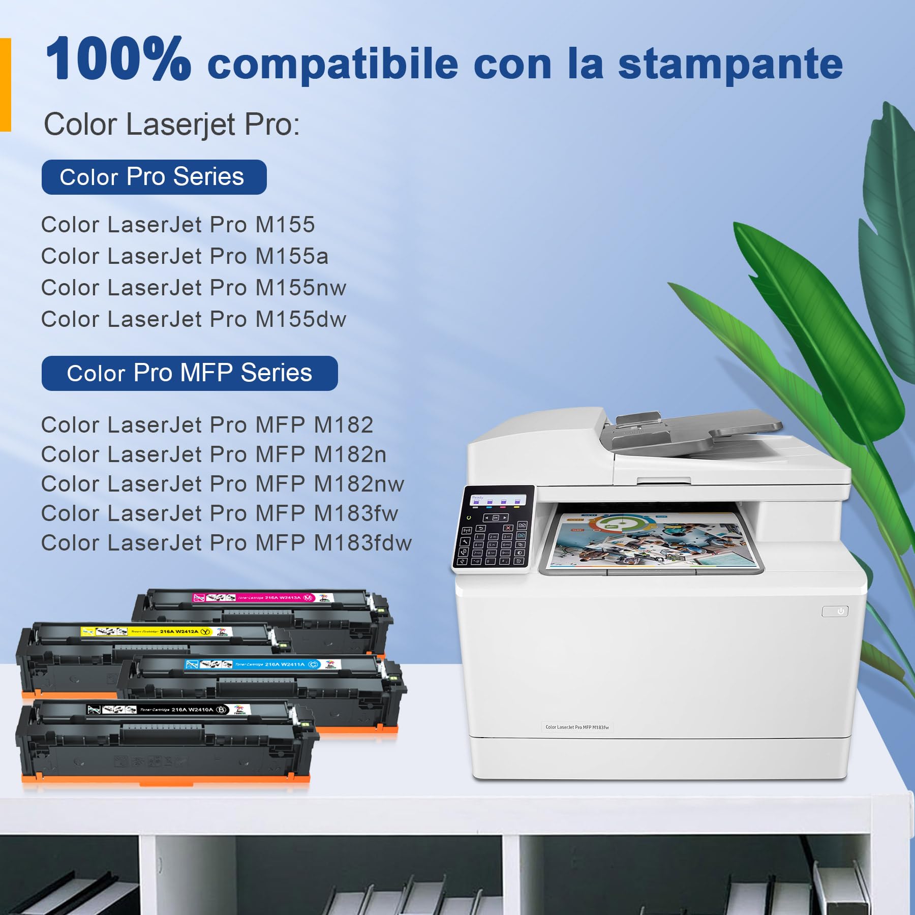 Palmtree 216A tonercartridges voor HP 216A W2410A Toner W2411A W2412A W2413A voor Color Laserjet Pro MFP M183fw M182n M182nw M155nw M155a M183 M182 M155 zwart cyaan Gent Geel (met Pump) Deze