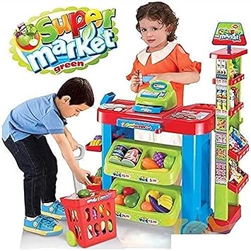 KTRS Enterprise Supermarket kit for Kids with Shopping cart and Sound Effects, Pretend Play Kitchen Set Kids Toys for Boys and Girls (New Home Supermarket)- Multi Color (Green Home Supermarket)