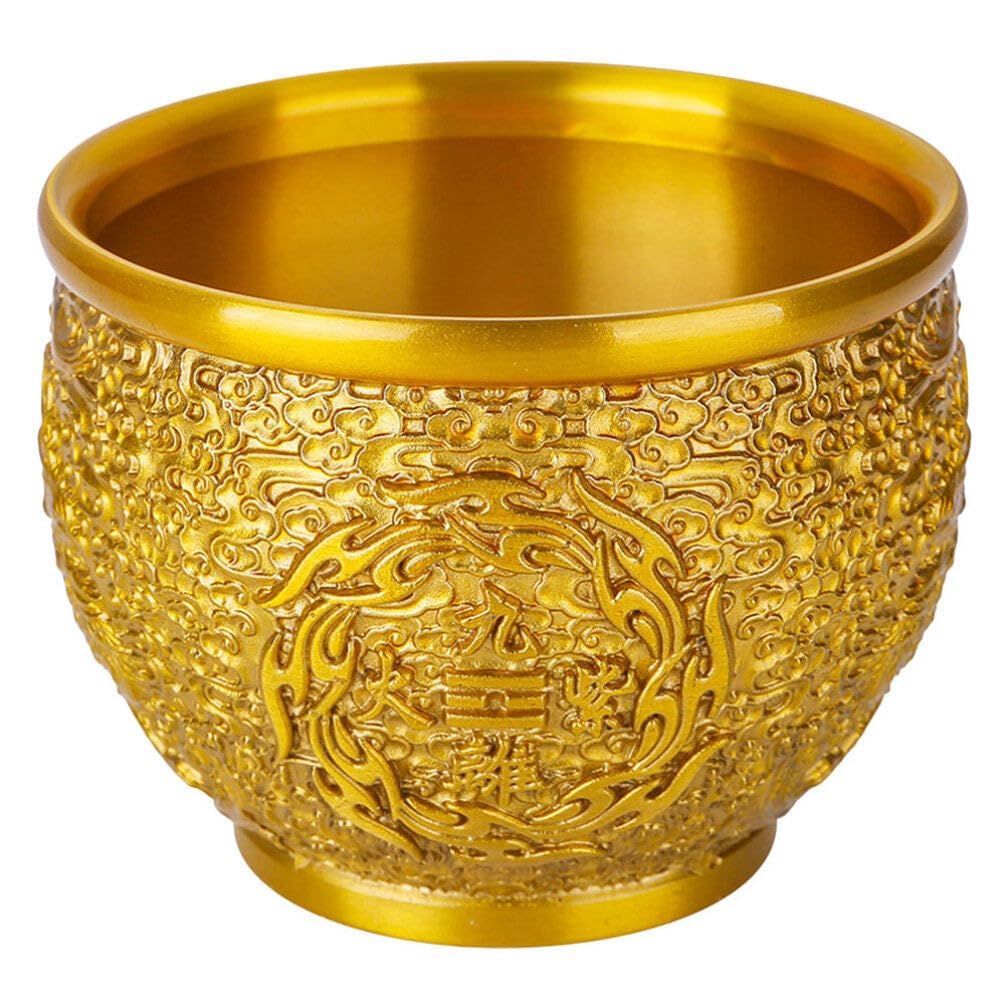 Brass Wealth Fortune Bowl, Azonee Golden Offering Bowl with 9.2cm Diameter for Good Luck, Prosperity, and Home Office Decor