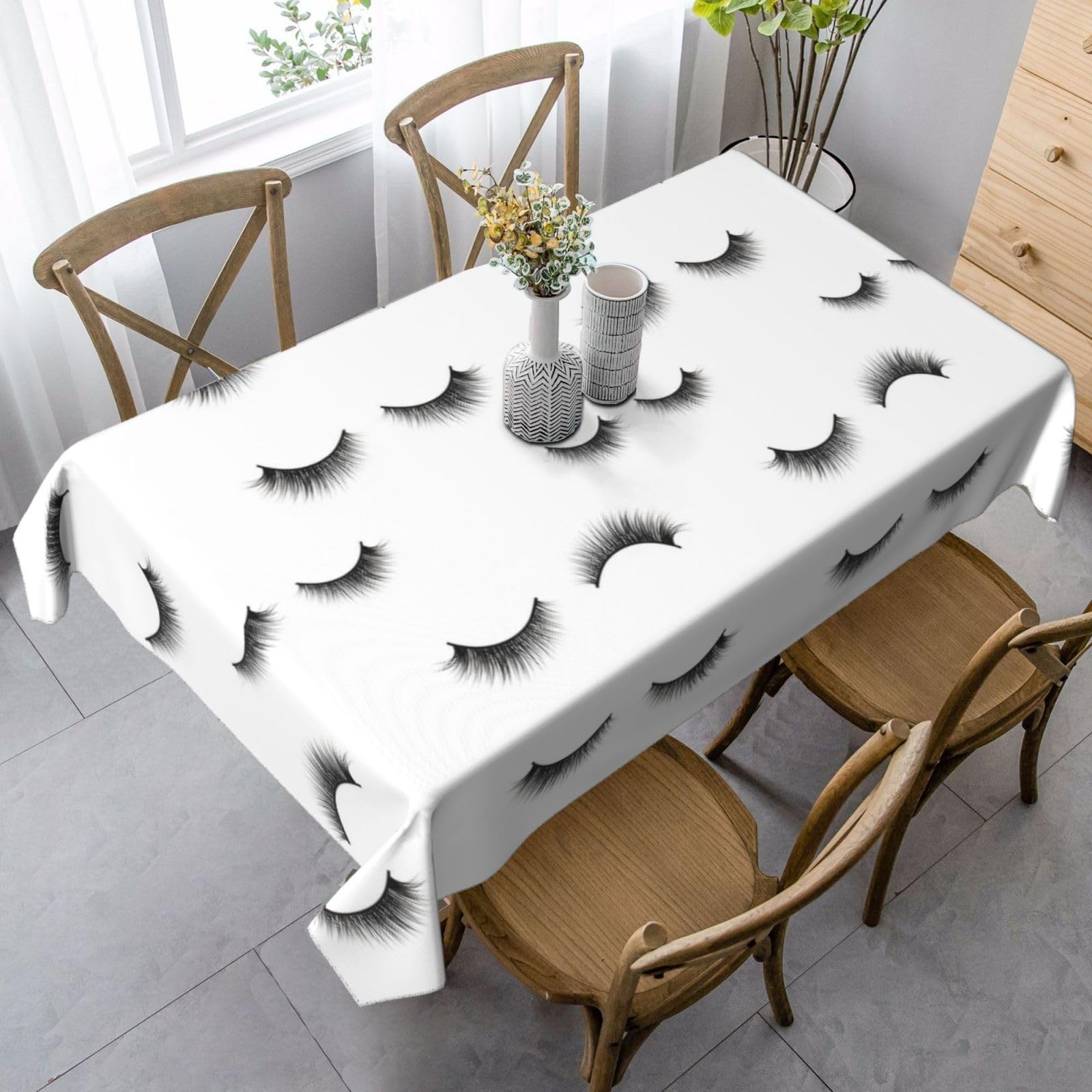 Nappe de table cils noirs et blancs 137x183 cm facile à entretenir pour repas chic