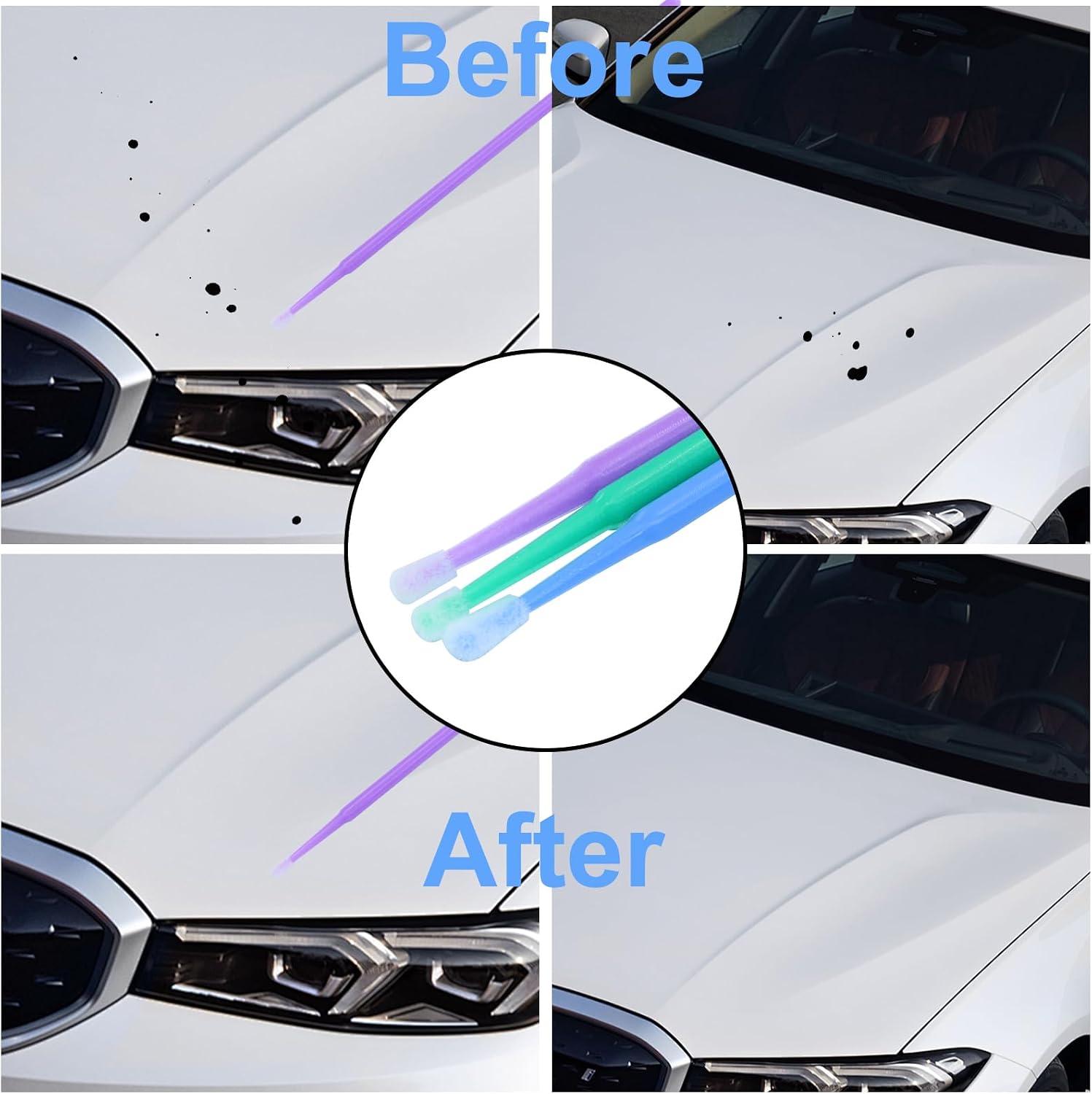 Zorfeter 300 Pcs Repair Paint Brushes, Touch Up Paint Brushes Disposable Micro Applicators, Available in 1.5mm, 2.0mm, 2.5mm for Automotive Paint Chip Repair/Cleaning