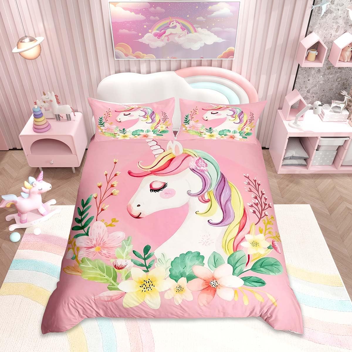 Parure de lit licorne magique fleurie pour illuminer les nuits et les rêves de vos enfants