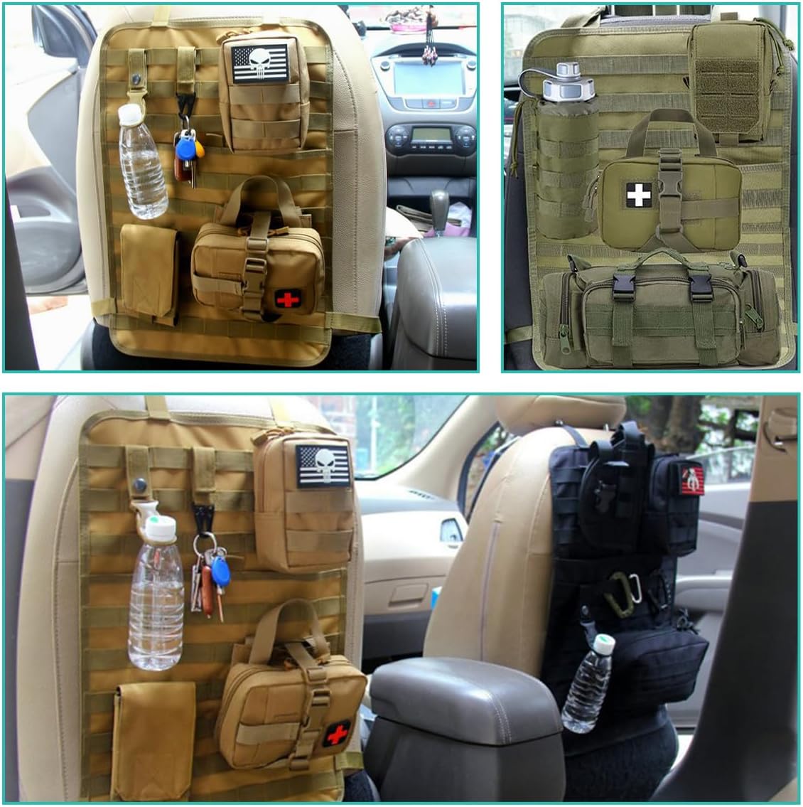 Car Seat Back Organizer, Tactical MOLLE Sag Proof Vehicle Panel Backseat Cover Protector, Universal Molle Nylon Storage Bag Seat Back Hanger Pad for Car Truck SUV Pickup (Black)