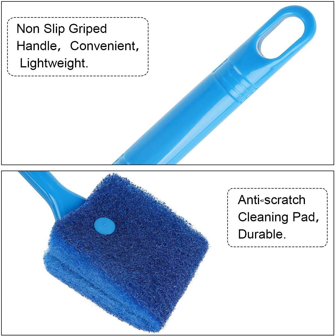 Aquarium Algae Scraper - Fish Tank Cleaning Double Sided Sponge Brush, Long Handle Fish Tank Scrubber for Acrylic Glass Aquariums (Blue)