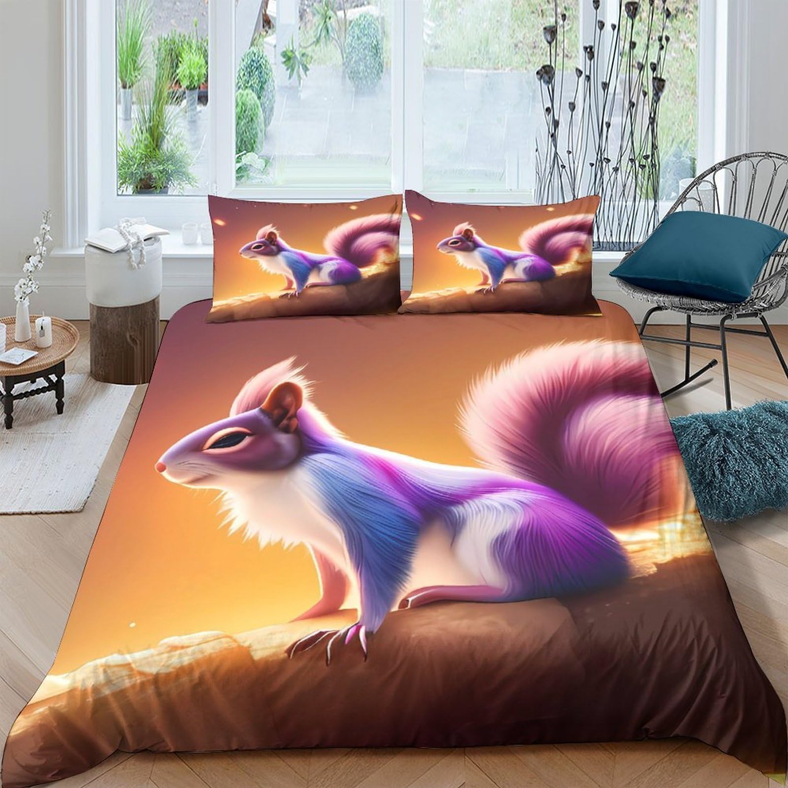 Ctjqhvkz Style-3 3D Printed Purple Squirrel Fitted Sheet Microfiber Soft Anti-Slip Fantasy Forest Bed Cover For Bedroom Dorm Decor Single（135X200cm）