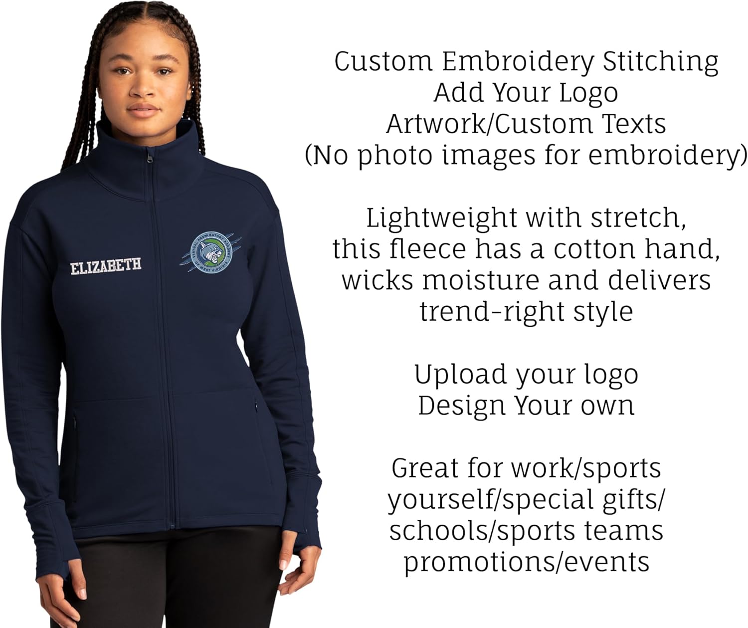 INK STITCH Women Lst560 Custom Embroidery Add Logo Texts Sport-Wick ® Flex Fleece Full-Zip Jackets