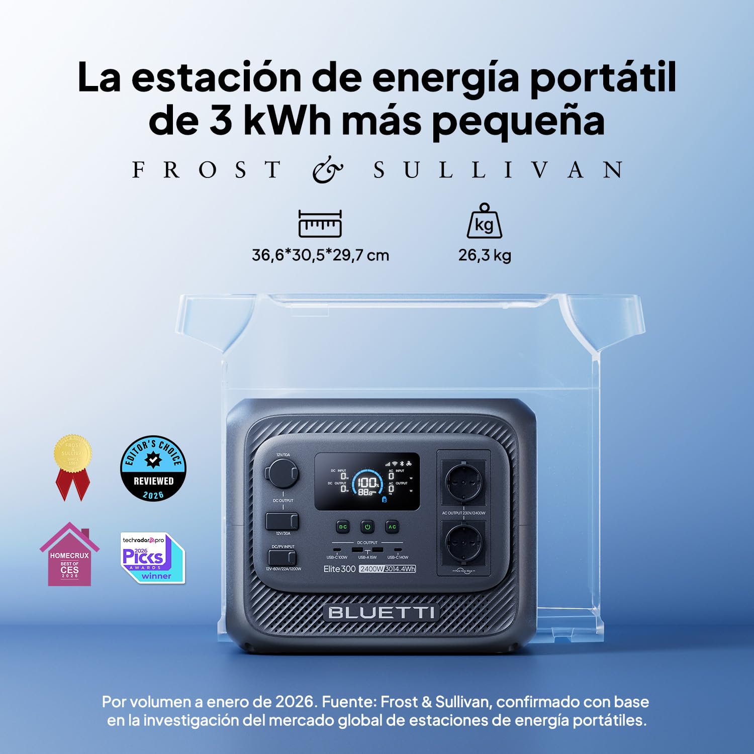BLUETTI Elite 300 Estación de Energía Portátil (Nuevo 2026), 3014,4Wh Batería LiFePO4 con 2400W Salida CA (4800W Pico), 3 kWh Compacta para Respaldo en Casa, Camping y Autocaravana