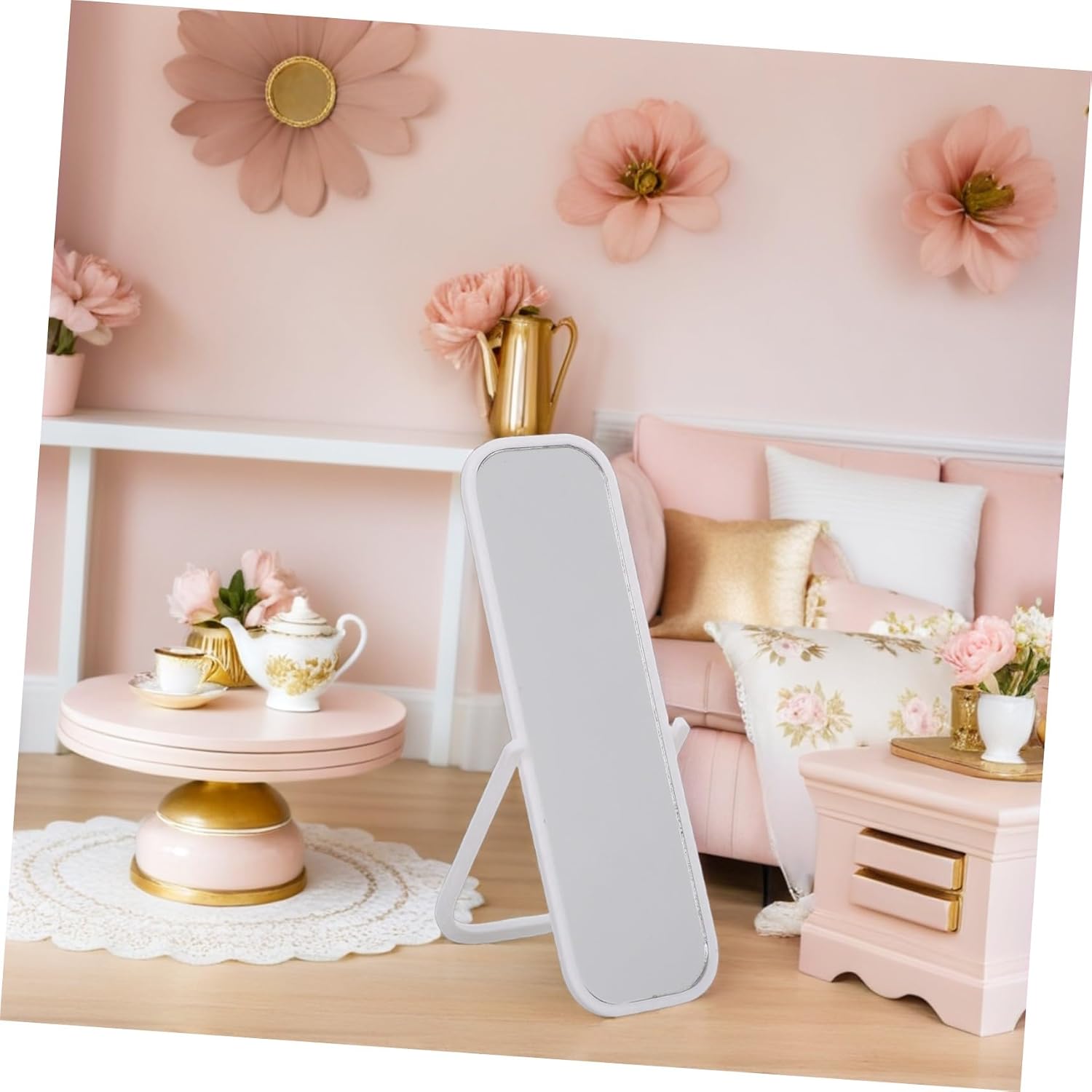 Vaguelly Scale Dollhouse Full Floor Standing Mirror White Miniature Bedroom Furniture Accessory for DIY Craft Realistic Tiny Living Decor Plastic