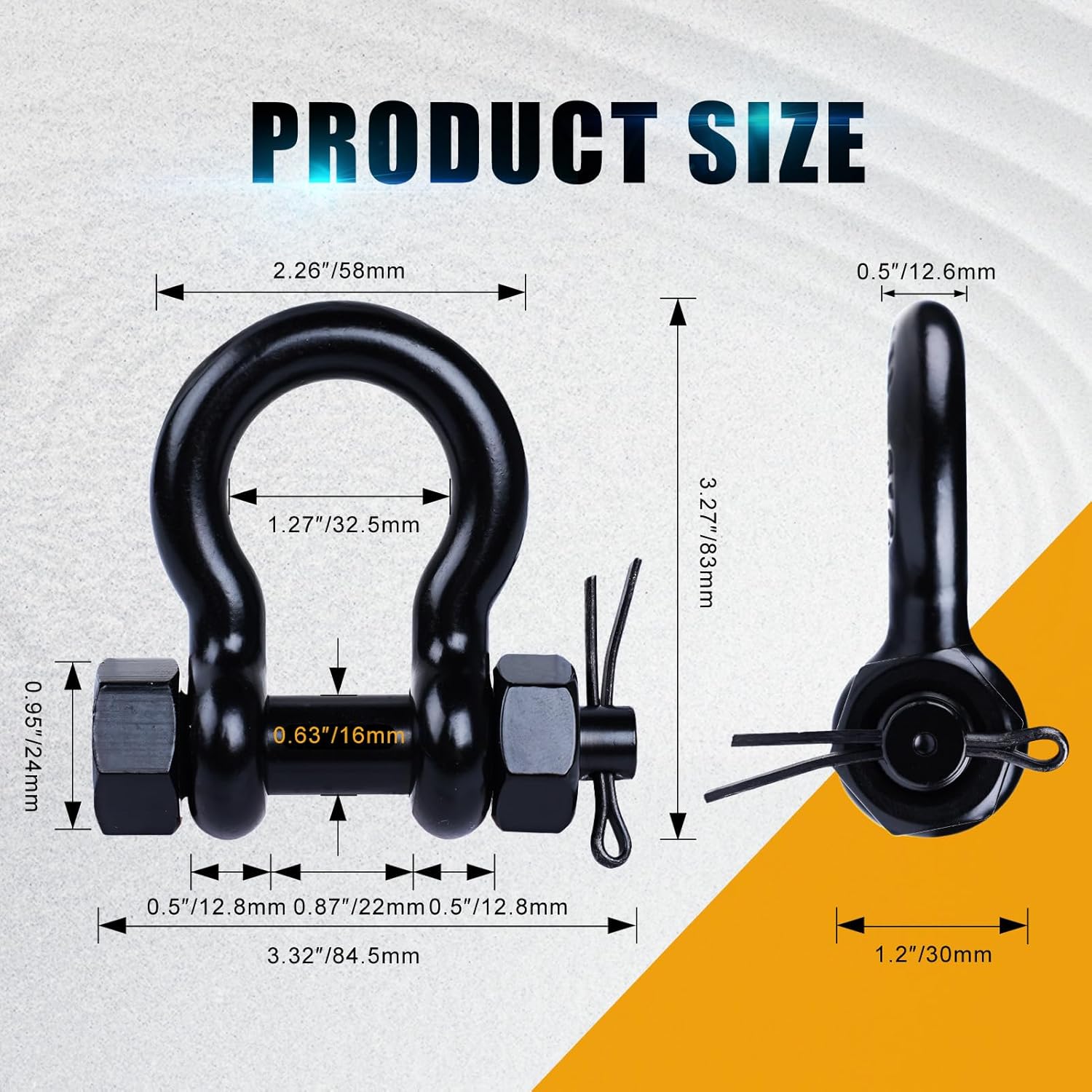 Black Bow Shackle, 316 Stainless Steel Marine Grade Anchor Shackle with Cotter Pin, Heavy Duty Boat Rigging Shackle - Image 2