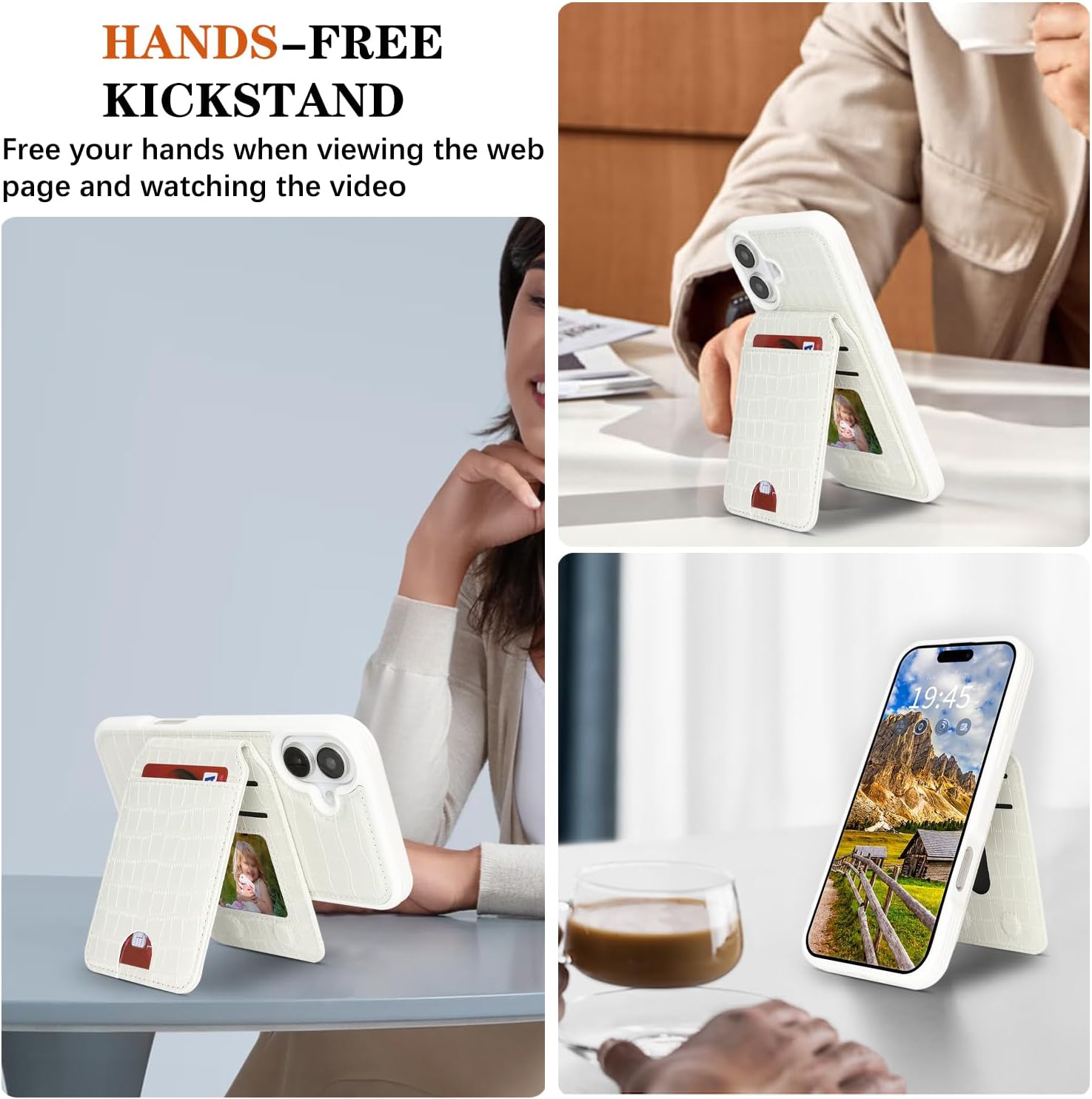 Ｈａｖａｙａ Luxury Wallet Case for iPhone 16 Plus - Executive Faux Alligator Leather Cover, Detachable 2-in-1 Magnetic Design with Card Holder & Kickstand, Compatible with MagSafe - White