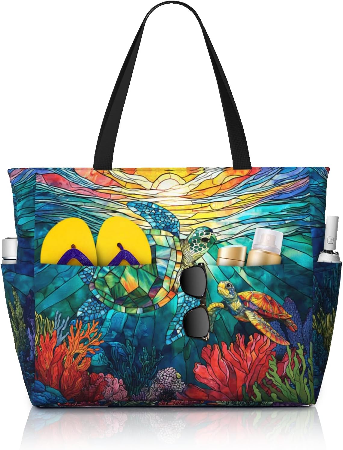Beach Bag Tote Bags Waterproof Sandproof for Women Large Beach Tote Bag Foldable with Pockets for Weekend Vacation