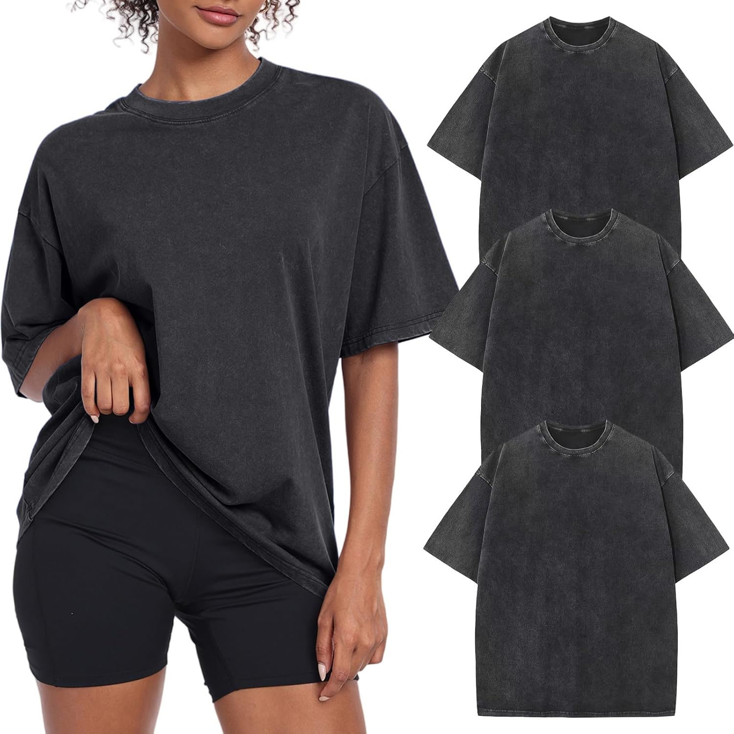 Womens Vintage Oversized T Shirts Acid Washed Baggy Cotton Tee Workout Gym Shirts Boyfriend Short Sleeve Tops