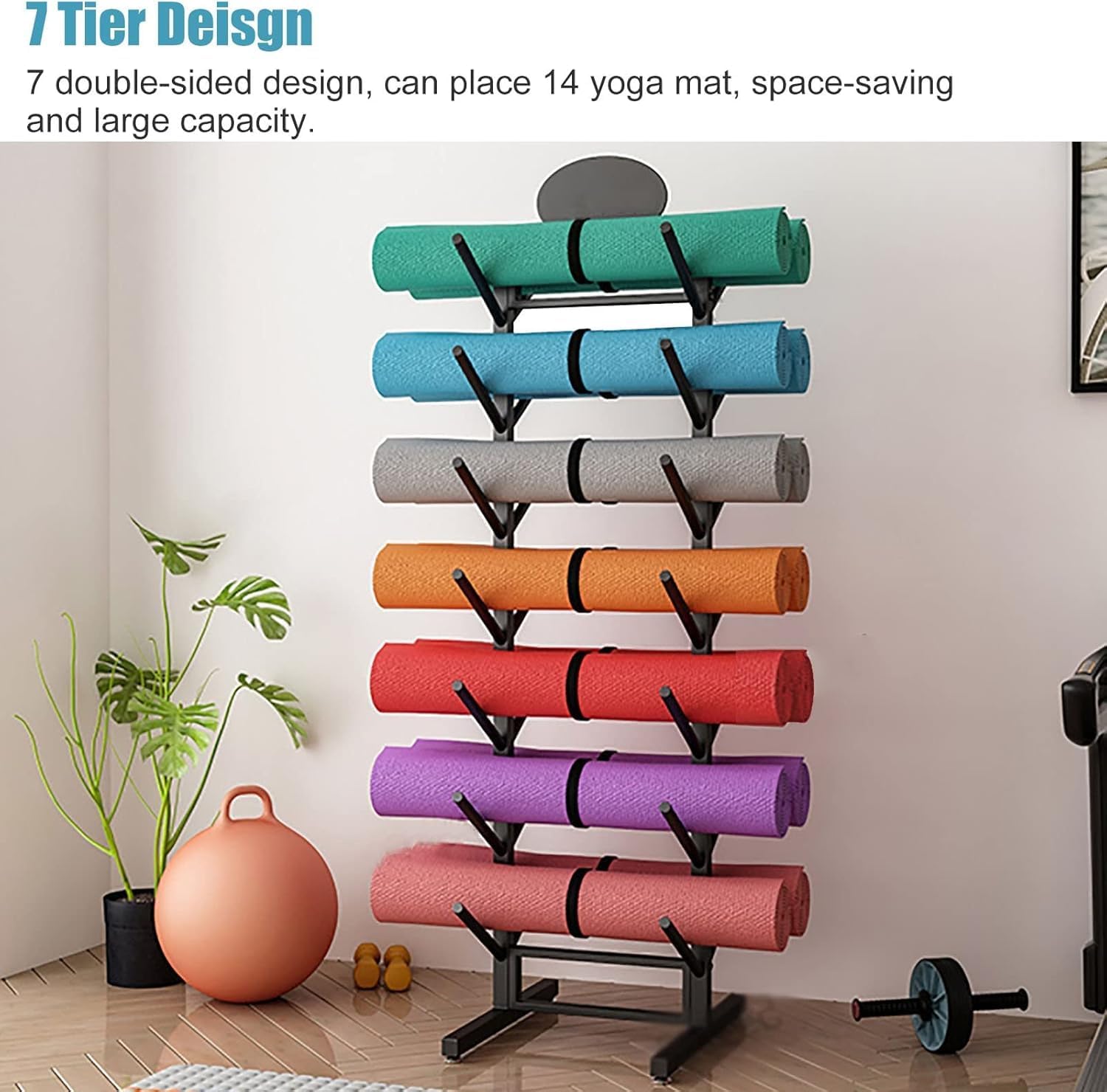 Gold Foam Roller & Yoga Mat Storage Rack with Wheels - Organizer Holder for Gym, Yoga Studios & Home - Weight Rack & Display Shelf for Exercise Equipment