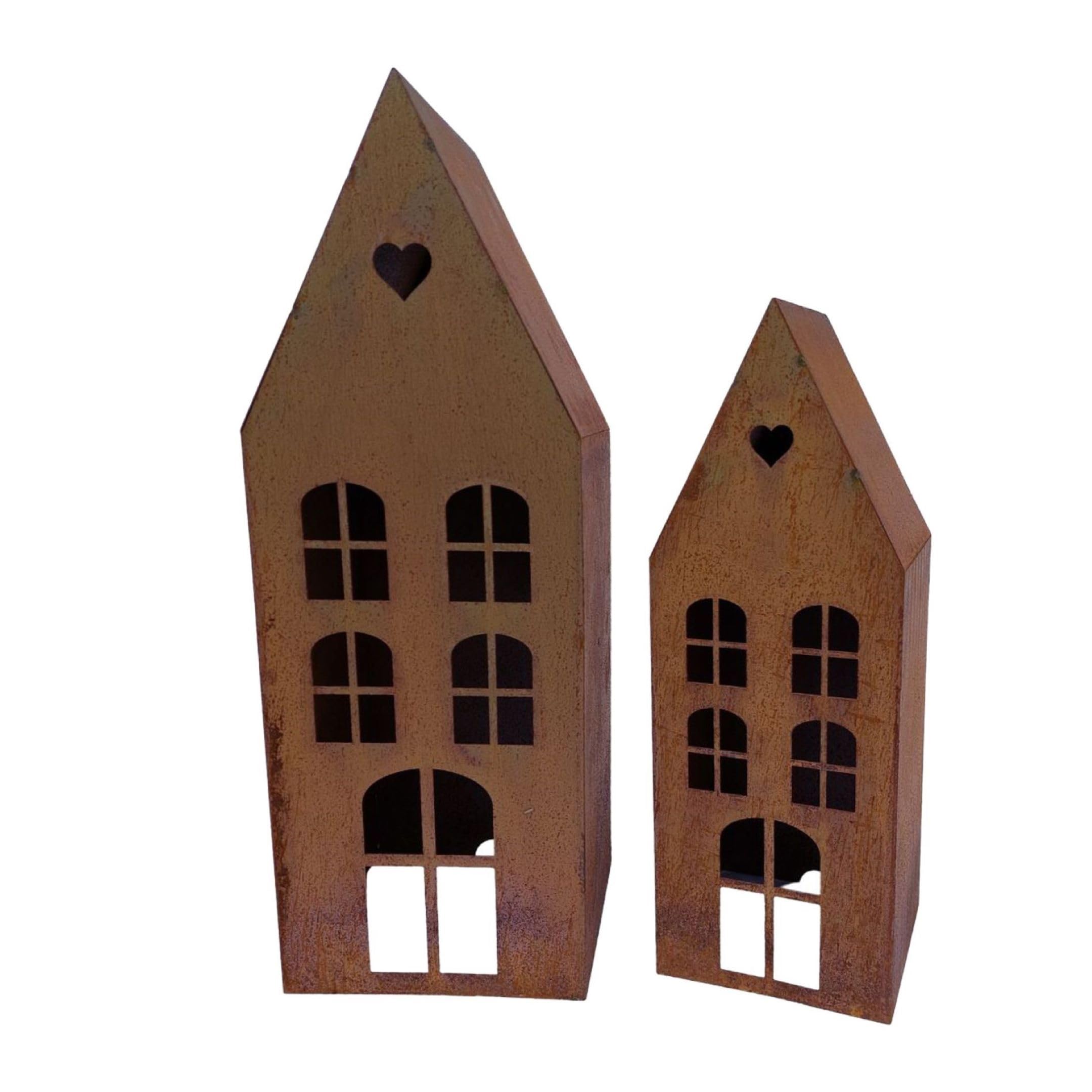 Haus in Rostoptik 2er Set Lichthaus Windlicht