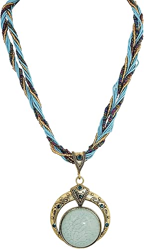 MINACHI Multilayer Beads Chain Necklace, Turquoise-Toned Stone Pendant, Vintage Hippie Retro Bohemia Style, Fashion Jewelry for Women