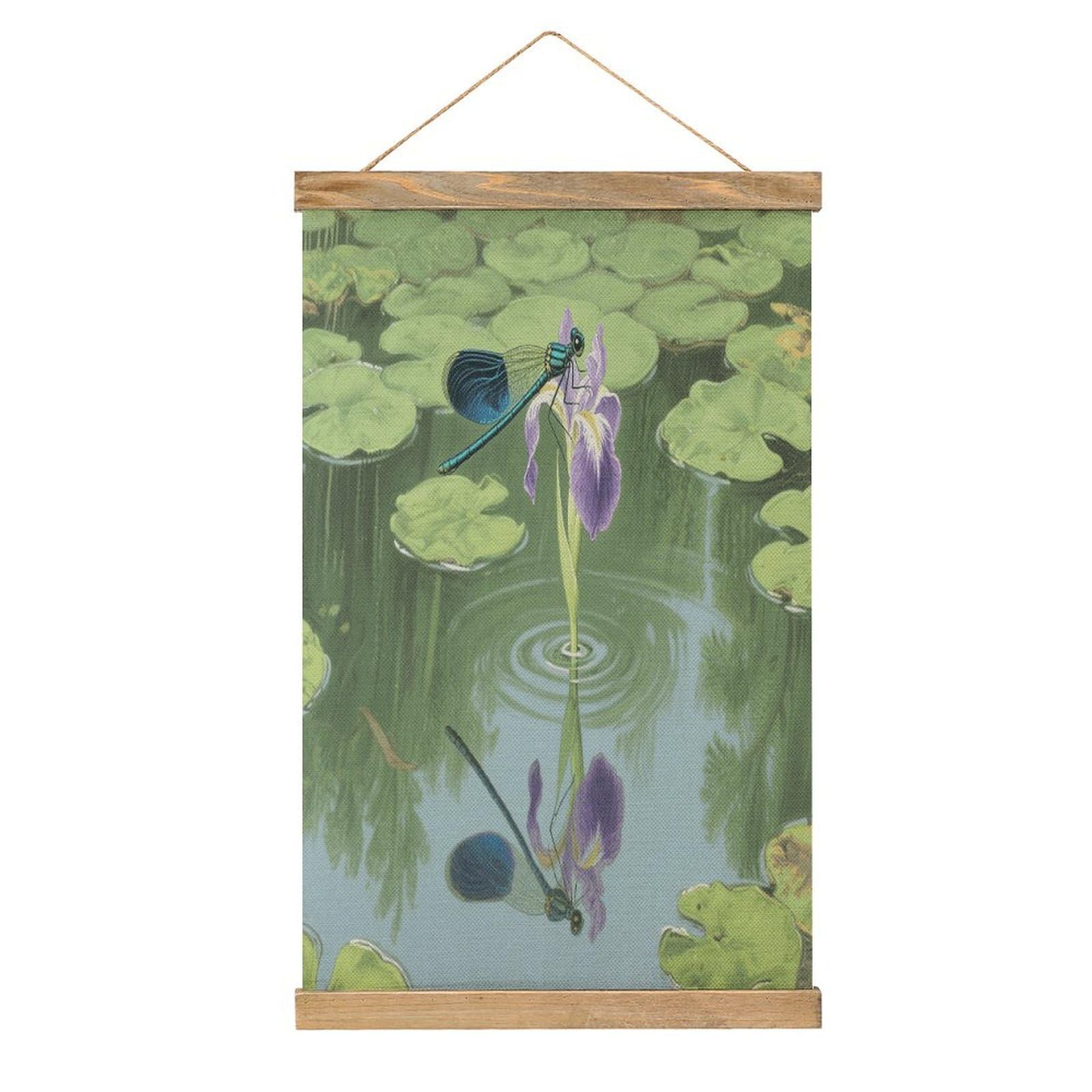 VstaDank Dragonflies Hanging Poster with Wooden Frame Modern Linen Hanging Painting Retro Style Wall Decor Art Painting for Living Room,Bedroom Decor Poster Frame 20.4x13.1inch