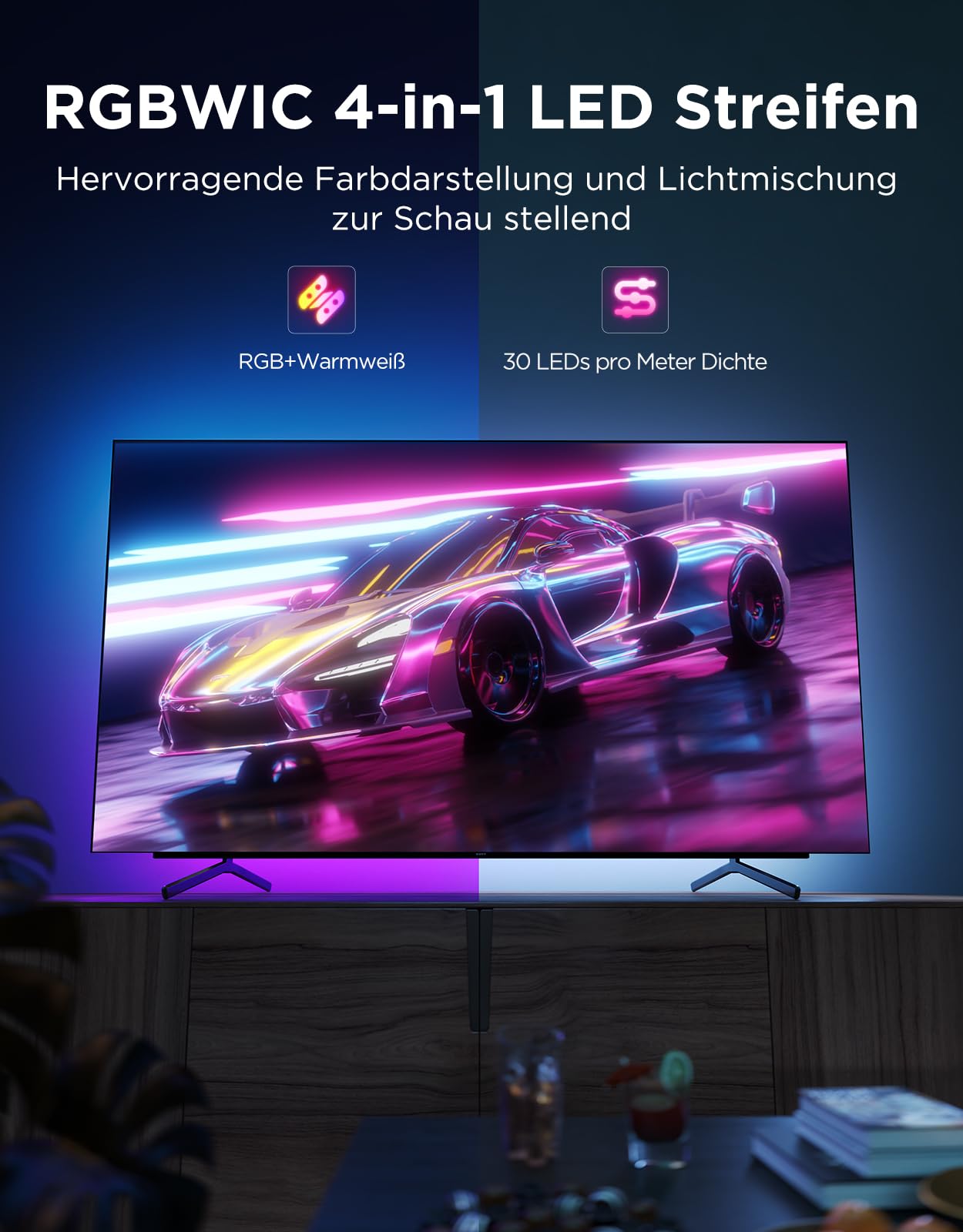 Govee TV LED Hintergrundbeleuchtung 2 Schneidbar für 32-70 Zoll TVs, RGBWIC 4,4m Streifen. 210+ Szenen, Matter-fähig, Musiksync, App-Steuerung, Alexa. Einfache DIY-Installation