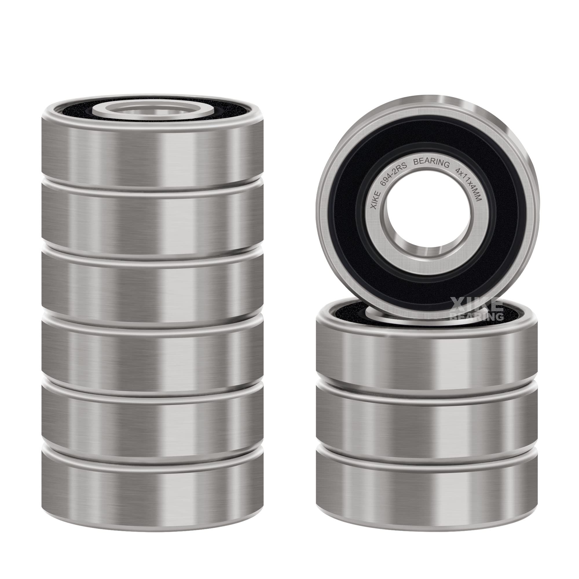 XIKE 10 Pcs 694-2RS Bearings 4x11x4mm, Double Rubber Seals and Pre