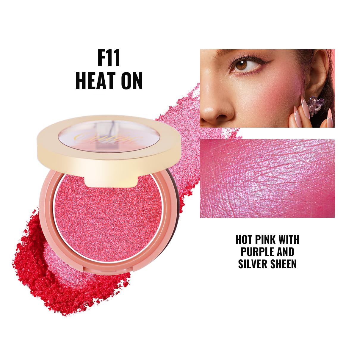 Oulac Luminisers Pink Blusher for Cheeks Make up Shimmer Blusher with Skin-Brightening Effect - Image 2