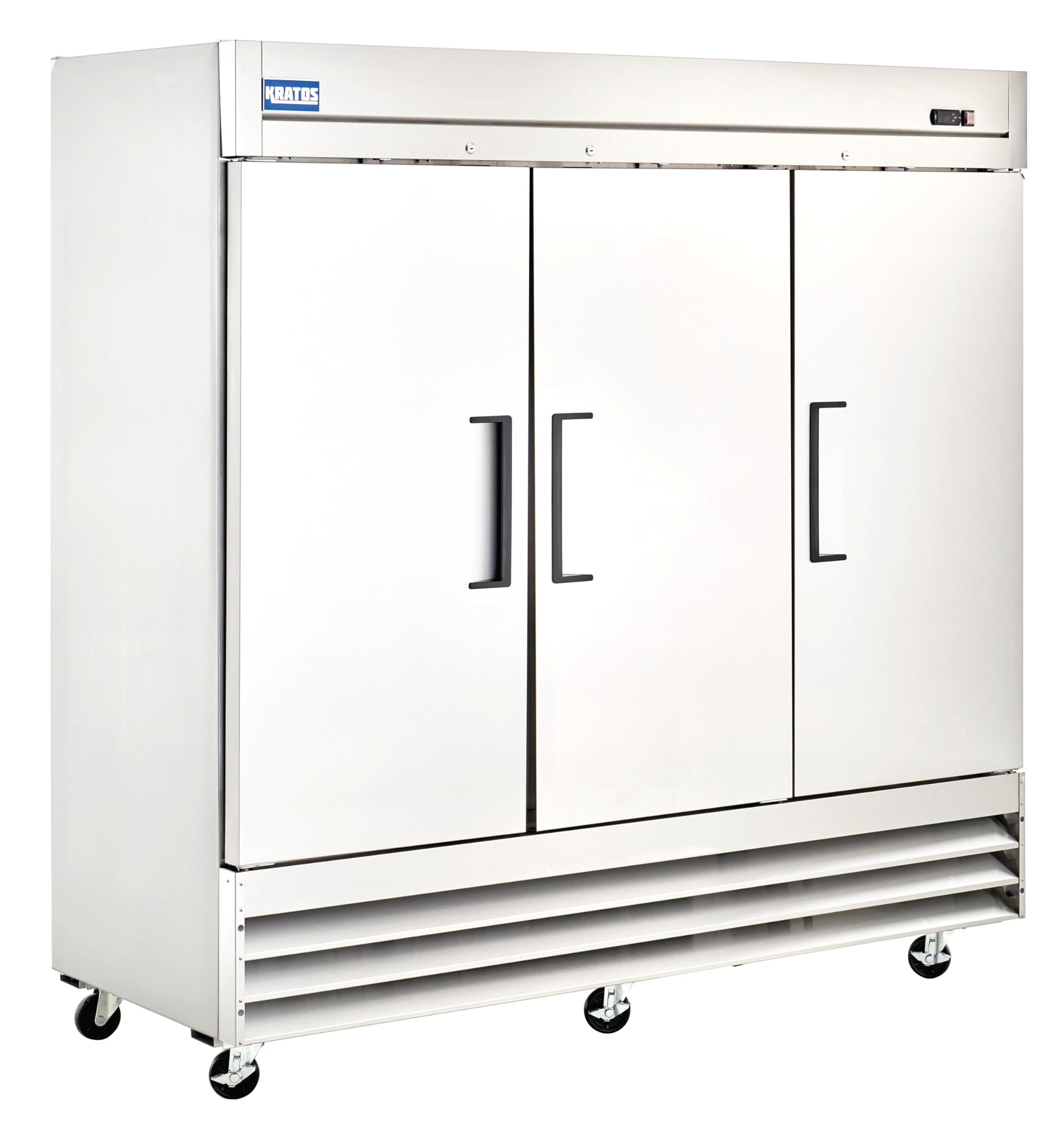 Kratos Commercial 3 Door Solid Reach-in Refrigerator, 72 Cu. Ft., 81" Wide, Stainless Steel Exterior and Interior, Self-Closing Doors, Large Refrigerator for Restaurants (67K-003)