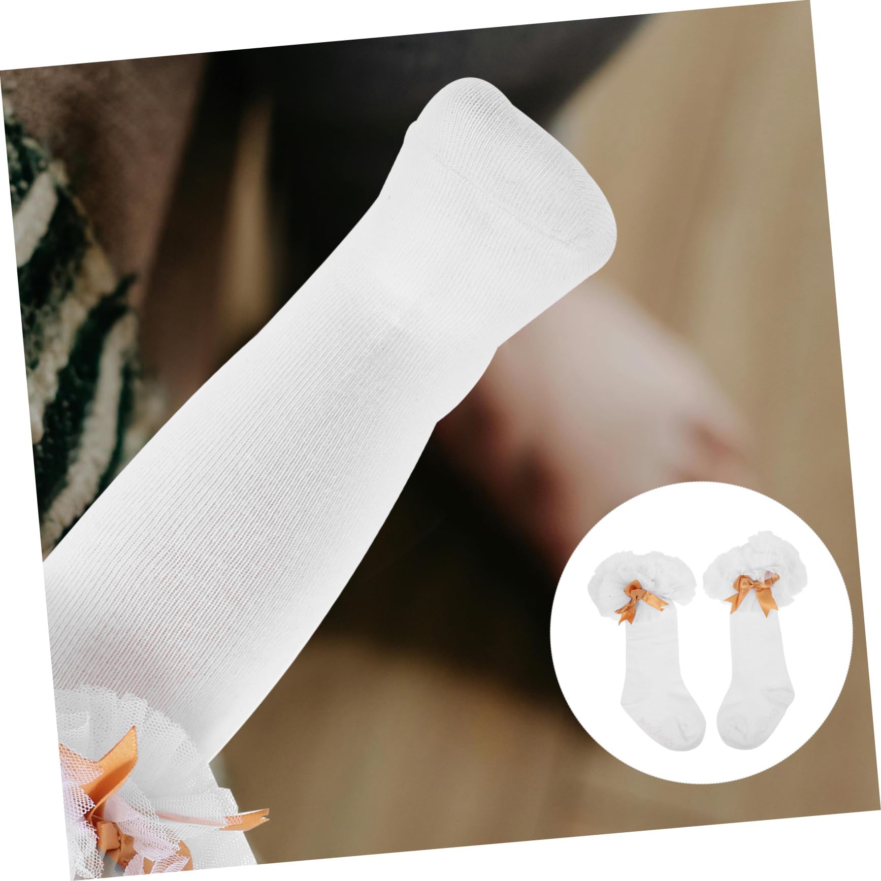 COLLBATH 1 Pair Baby Girls Knee Socks Cotton Dance Socks with Bowknot and Tulle White (s)