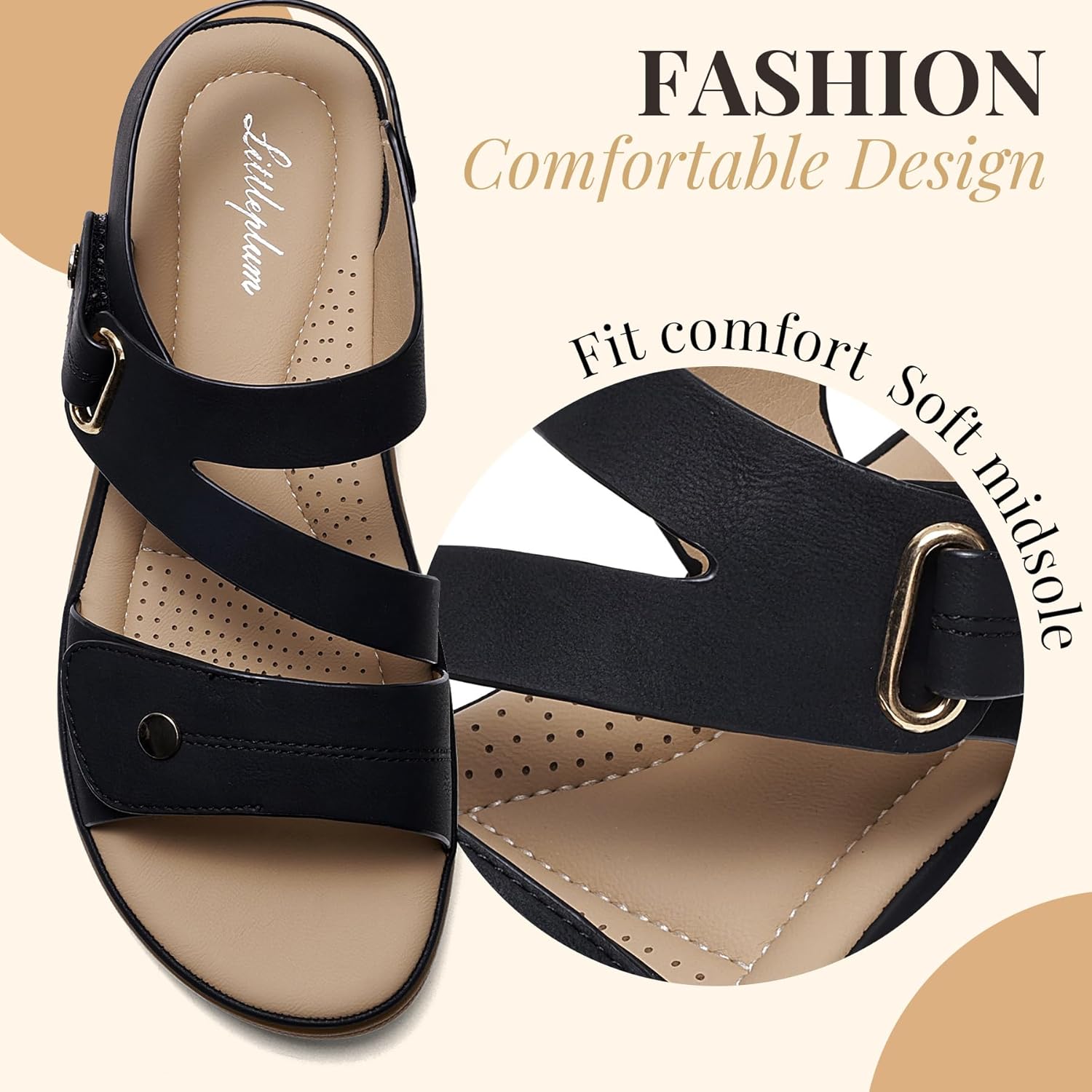 Littleplum Womens Sandals Arch Support – Comfortable Flat Sandals for Women, Summer Breathable Adjustable Orthotic Walking Shoes for Beach,Travel - Image 5