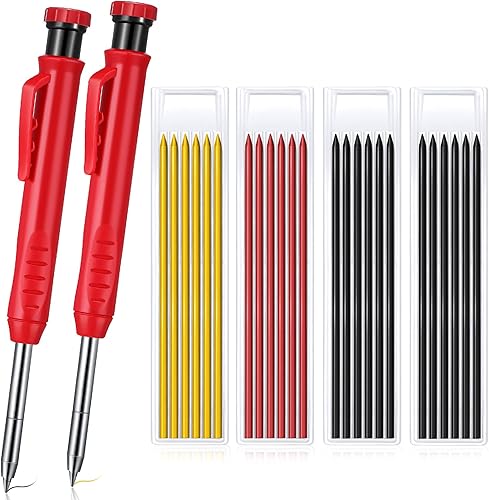 Patelai Lápices mecánicos de carpintero, juego de lápices de construcción, recarga sólida, punta larga, agujeros profundos, marcadores para