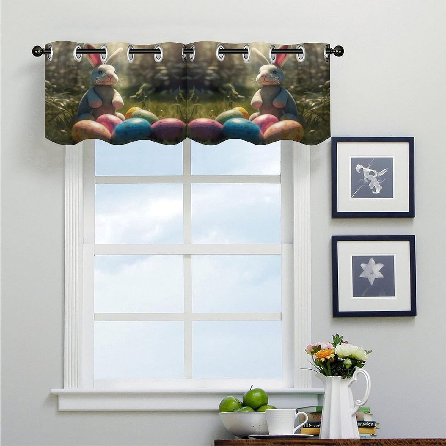 Rabbit and Easter Egg 2 Pack Valance Curtains Window Treatments. Adjustable Curtain with Rod Pocket.Cafe Curtains is Half Curtains for Privacy Decorative 52x18.1 Inch.