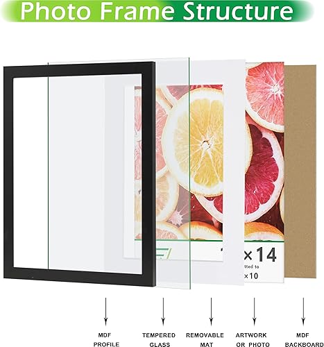 Vista 125 de FrameWorks Marcos de fotos clásicos de madera de 11 x 14 a 8 x 10 pulgadas con vidrio templado, roble natural, paquete de 6