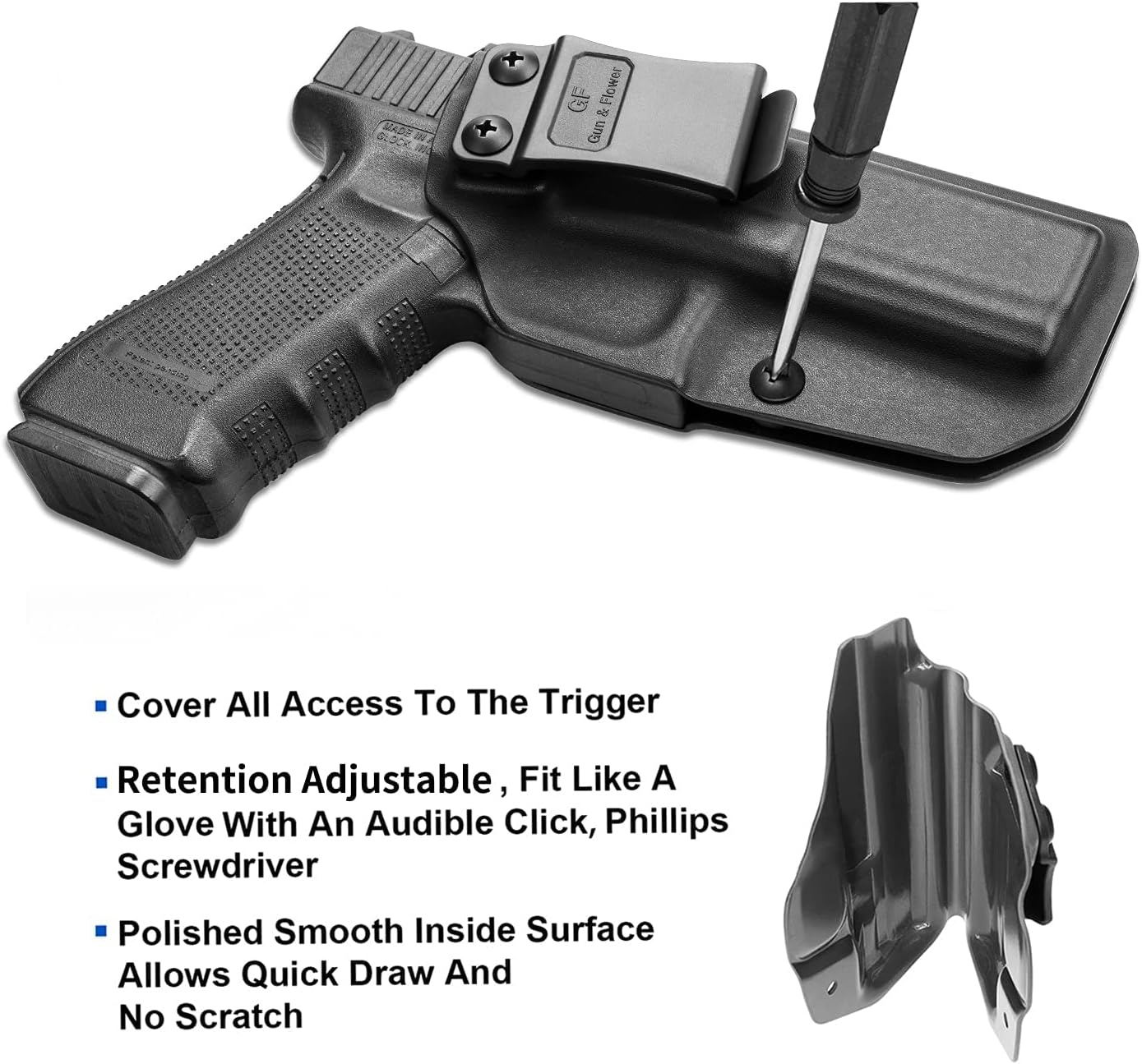 IWB Holster Compatible with Glock 17 19 19X 44 45 Gen 1-6 & Glock 22 23 31 32 Gen 1-4, Inside Waistband Concealed Carry Holster, Adj. Cant, Adj. Retention, Available in Kydex/Polymer/Claw