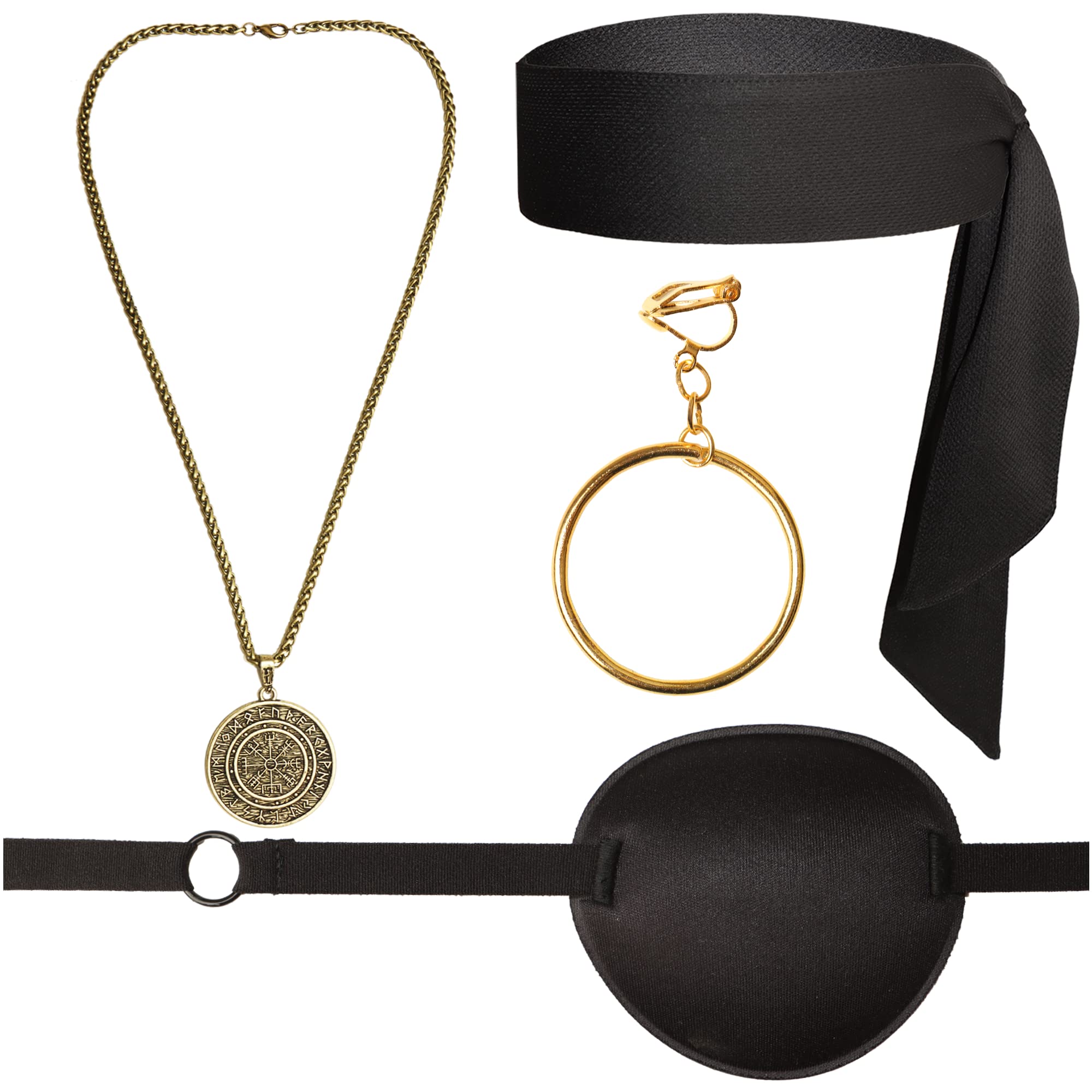 Captain Pirate Costume Accessory Set- Pirate Headband Eye Patch Necklace Earring Pirate Cosplay Role Play Kit