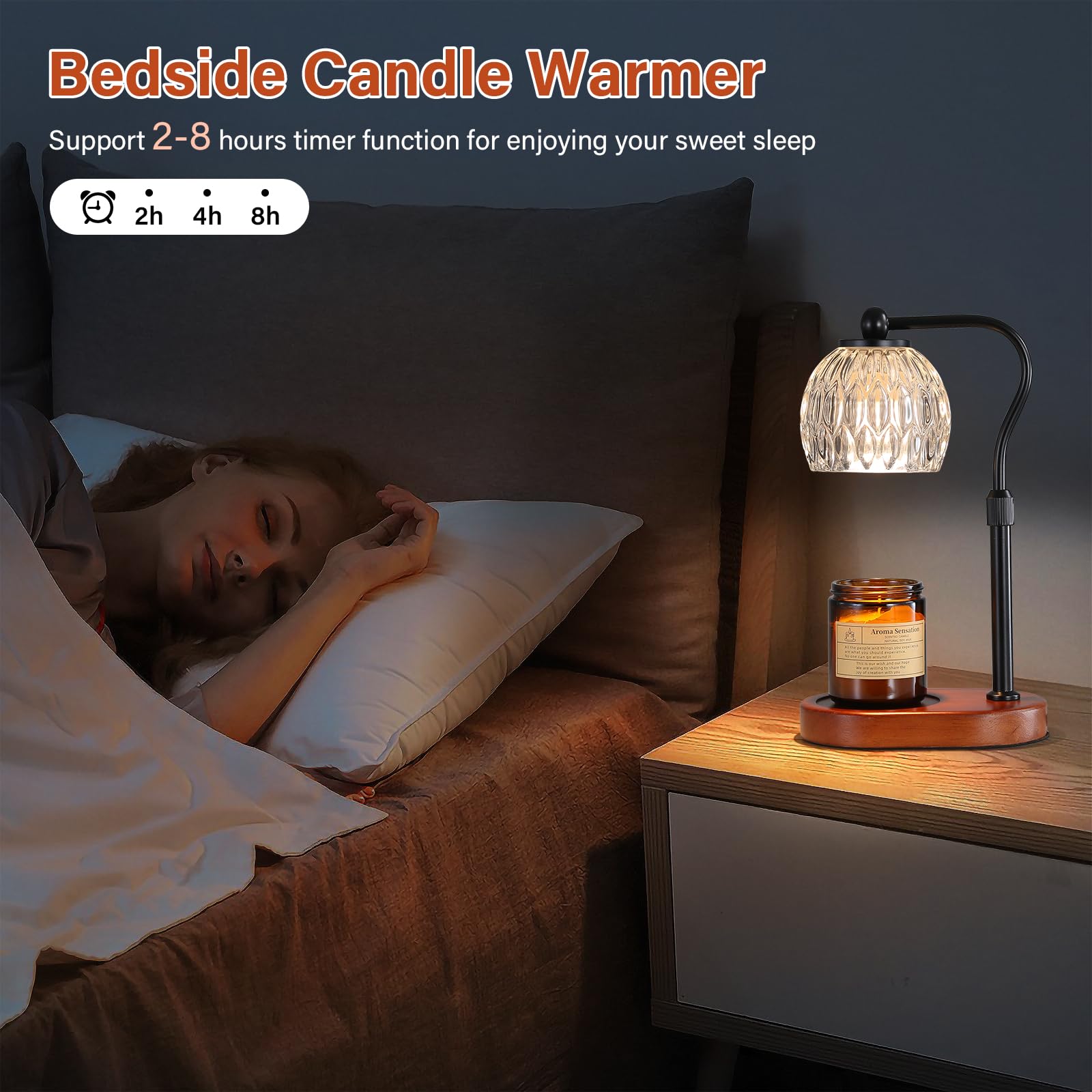 KPUY Lampe chauffe-bougie, Lampe chauffe-bougie avec minuterie et gradateur Chauffe-bougie Bougies parfumées réglables en hauteur, avec 2 ampoules pour bougie en pot Bougie parfumée sans flamme, noir