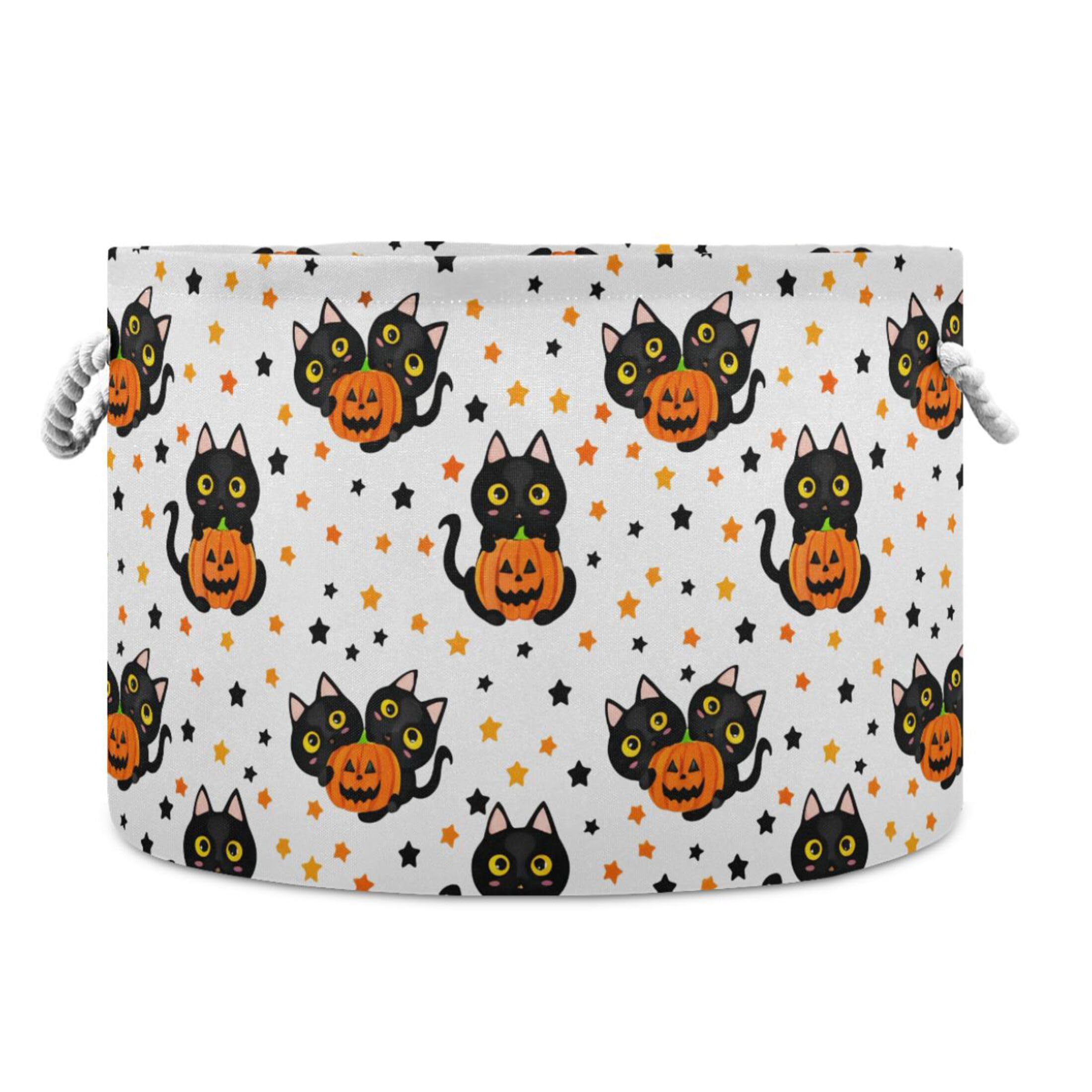 Sevdomey Halloween Cotton Rope Storage Basket with Handles, Large Decorative Closet Shelf Basket for Nursery Playroom Classroom Organization