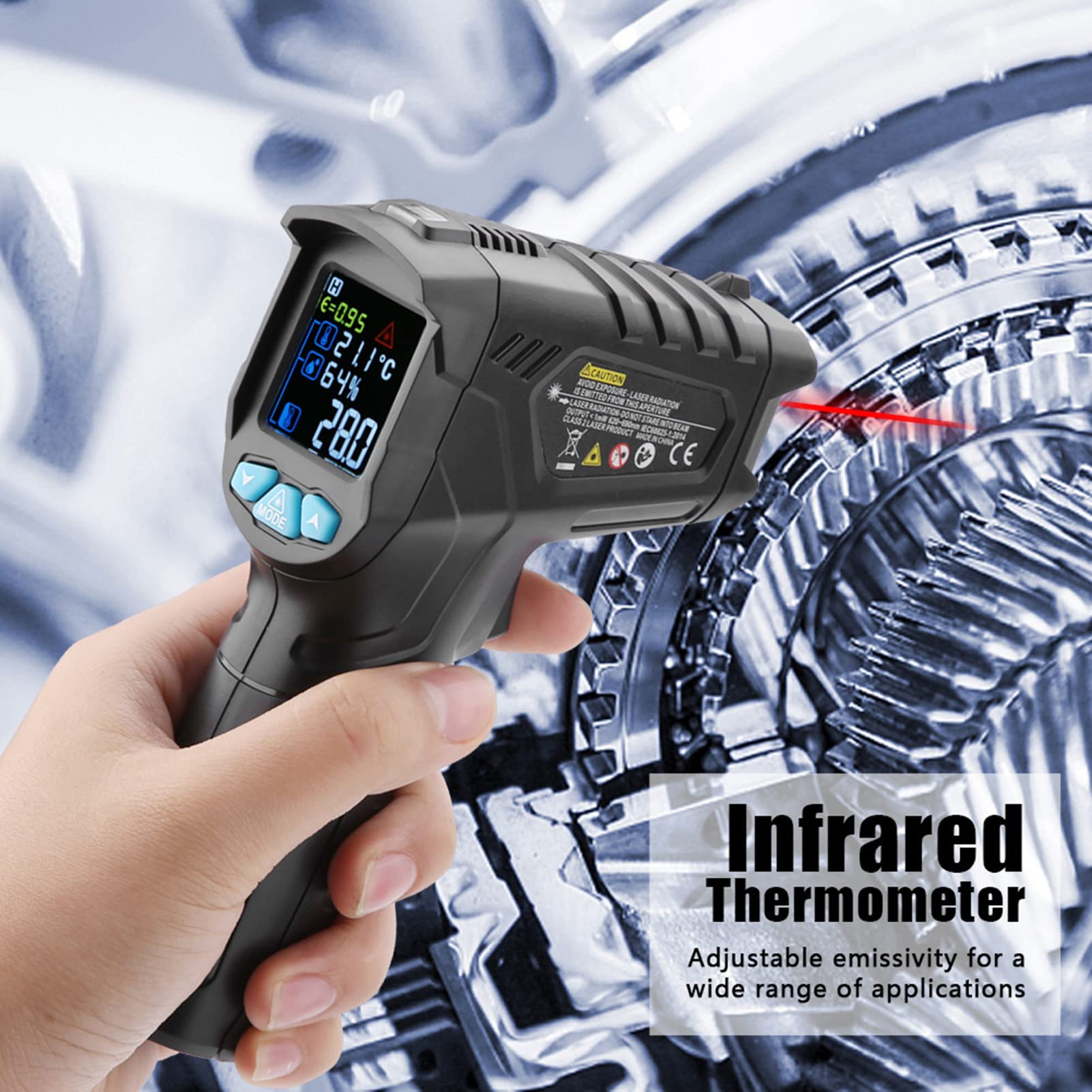 Akozon Termometro Digitale a Infrarossi IR01D Termometro IR Digitale Senza Portatile -50~800 ℃ Conservazione Dati