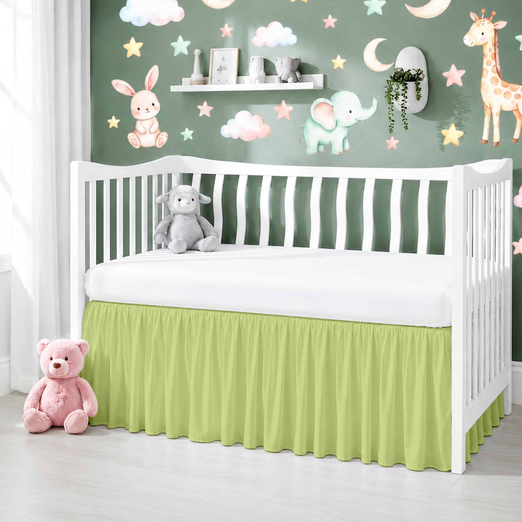 Crib Bed Skirt Dust Ruffle with Split Corners Cotton, 14" Drop, Sage | Nursery Standard Crib Bedding Bed Skirt for Baby Boys and Baby Girls. Hides Under-Crib Storage for a Neat Appearance