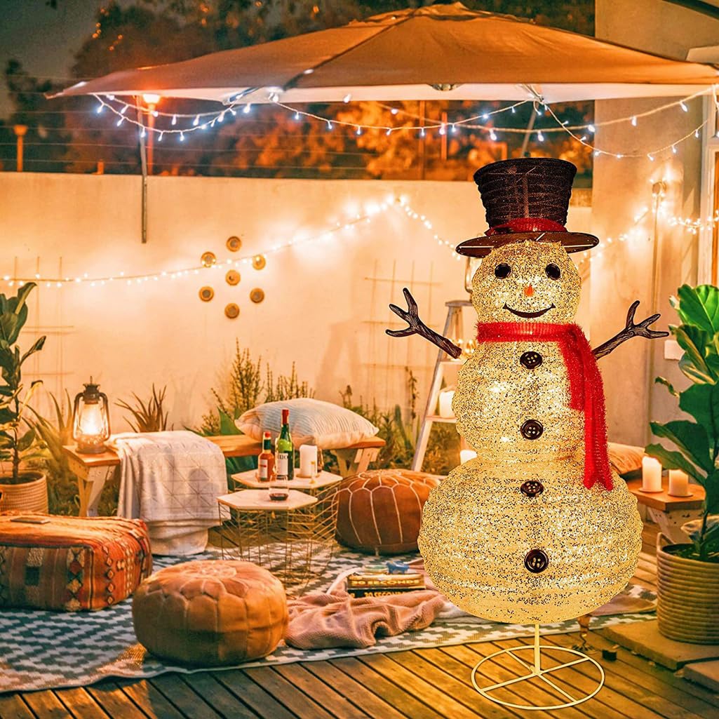 LANGWEI Muñecos De Nieve Navideños Decorados, Decoración De Estatua De Arte De Hierro DIY con Iluminación LED Plegable De 4 Pies para Decoración del Hogar De Fiesta Familiar En El Patio De Vacaciones