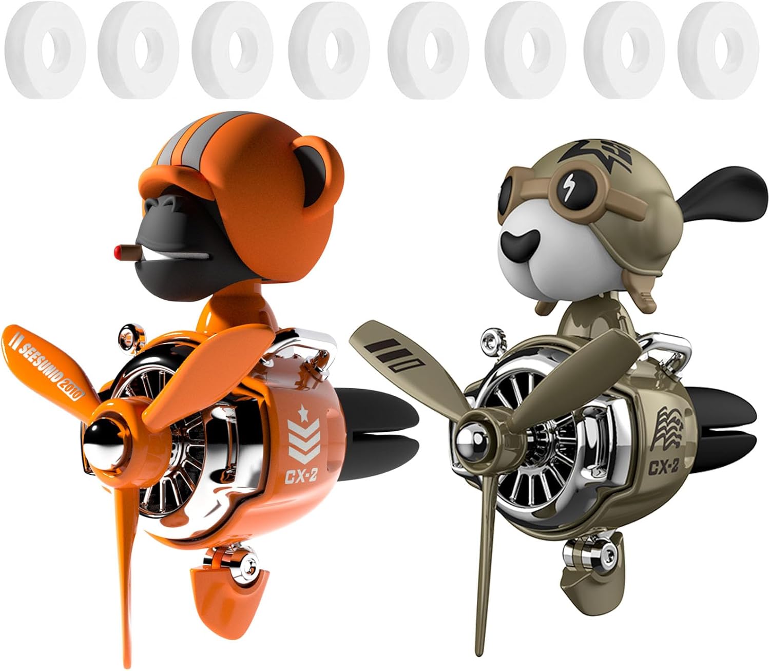 2Pcs Car Air Fresheners, Cute Bear Pilot Automotive Air Outlet Creative Car Perfume Diffuser, Automotive Accessories Air Vent Decoration with 8 Fragrant Tablets (Orange 1+Green 1)