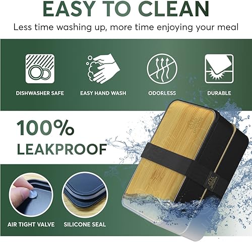 Miniatura 5 de Umami Caja bento para adultosniños, edición premium, incluye 2 recipientes y 4 piezas de cubiertos, fiambrera para hombresmujeres, 2 recipientes de