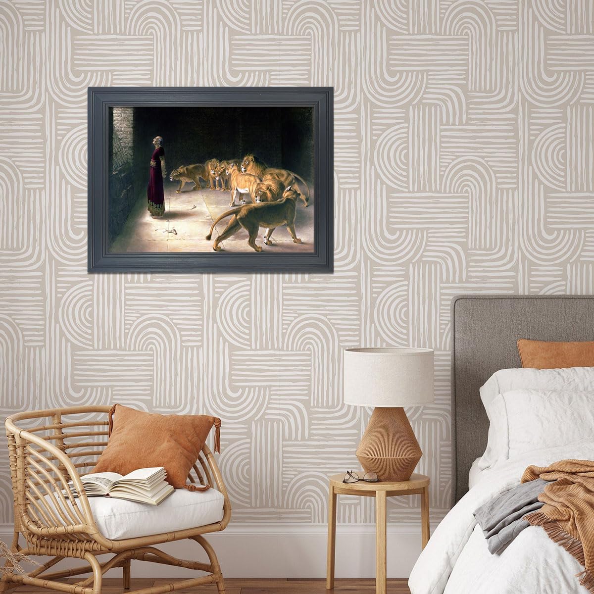 Daniel In The Lions Den 1872 By Briton Riviere Poster Vintage Canvas Prints Paintings Wall art Aesthetic Decor Christianity Picture for Modern Home Living Room Office Bedroom 16X24inch Black Frame