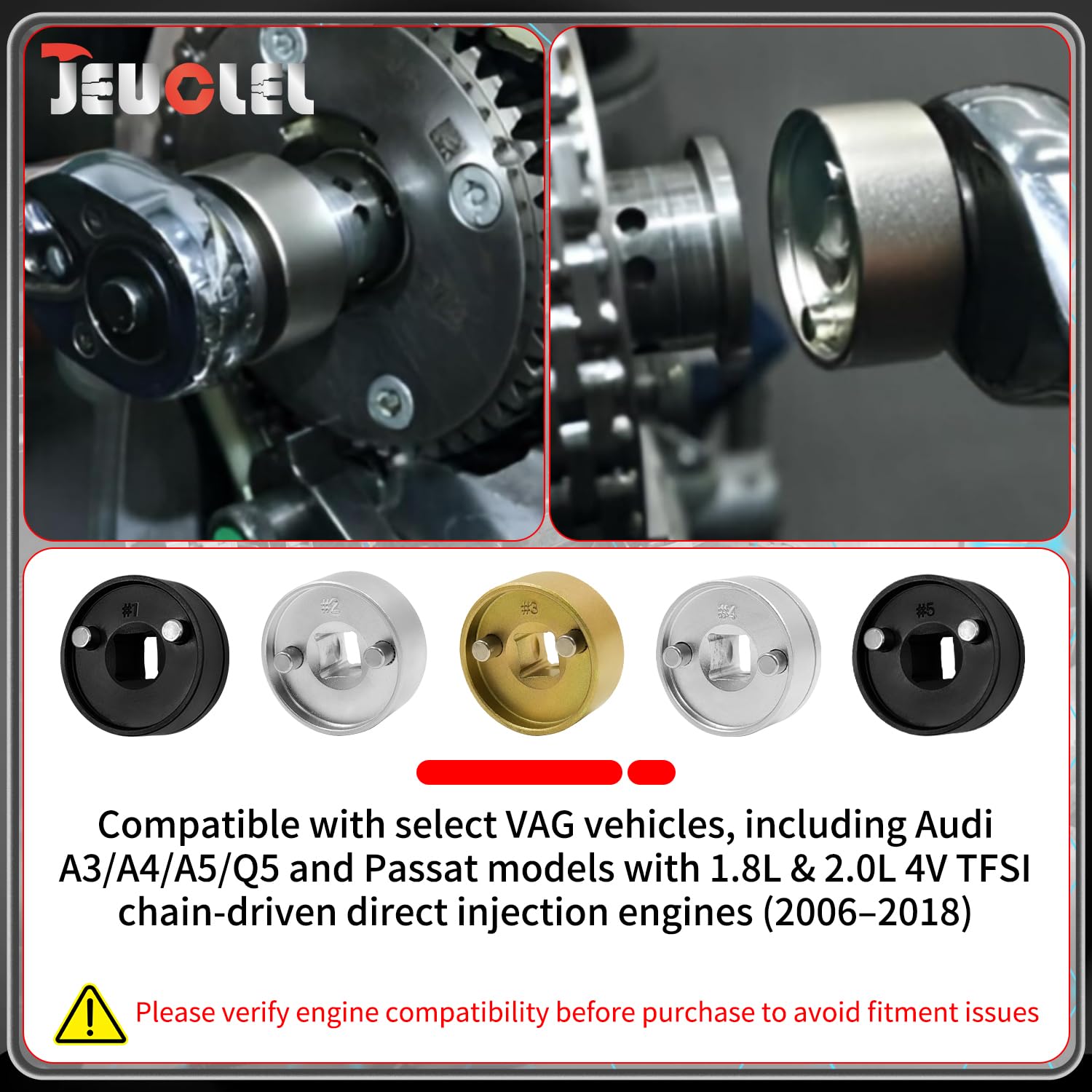 Lot de 5 douilles de réglage d'arbre à cames compatibles avec VW EA888 1,8-2,0 TFSi à chaîne entraînée, T10352, kit d'outils de réglage d'arbre à cames