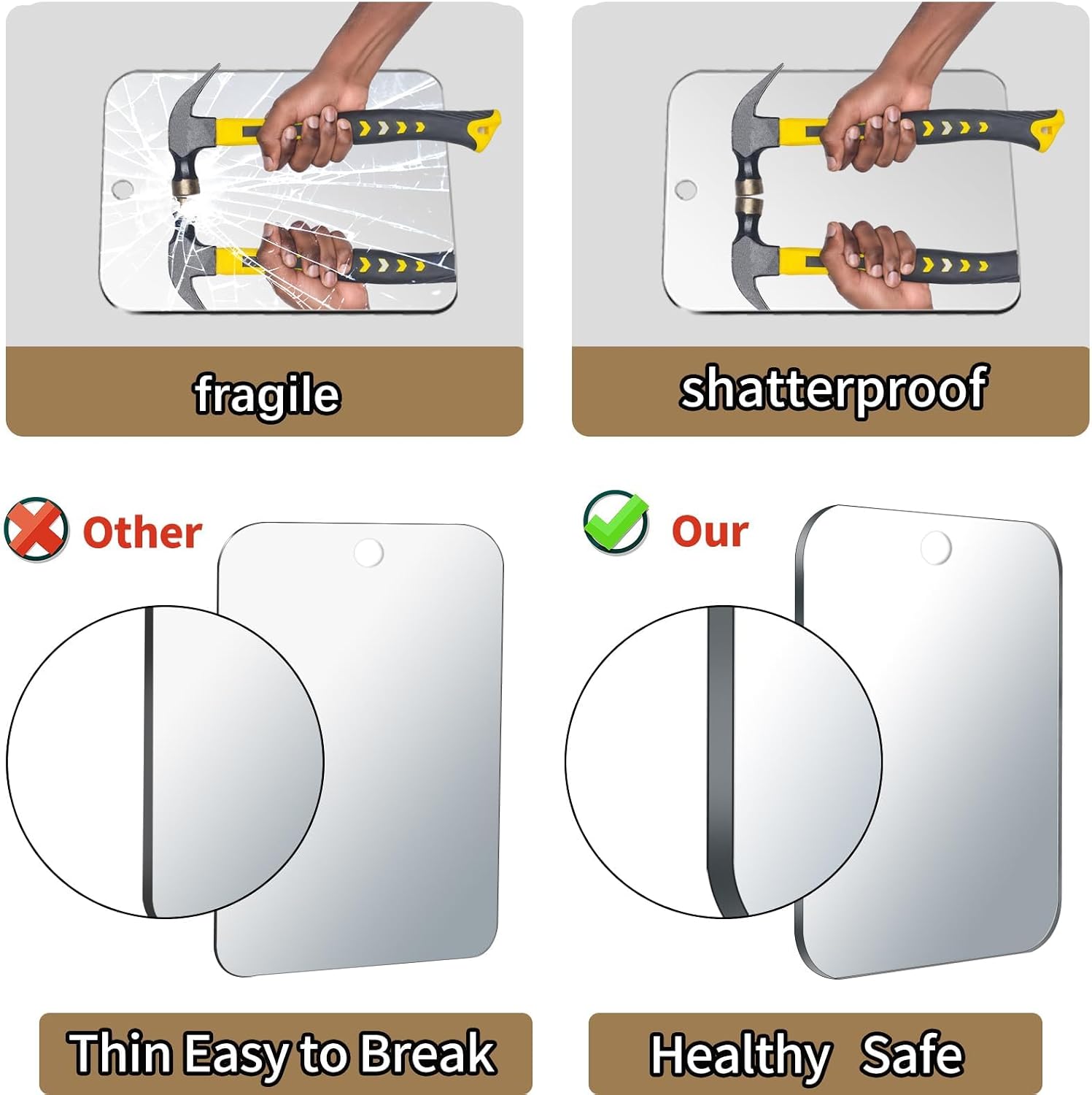 Shower Mirror Fogless for Shaving, (Medium 8x6 inch)30% Than Original, Shower Mirror Fogless, Small Wall Mirrors for Camping, Travel Shaving Mirrors for Shower, Outdoor Plastic Mirro for Shower