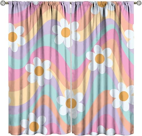 Miniatura 19 de Cortinas florales retro de los años 70, hippie, de verano, con diseño de flores, bohemias, opacas, para dormitorio, sala de estar, cocina, 70