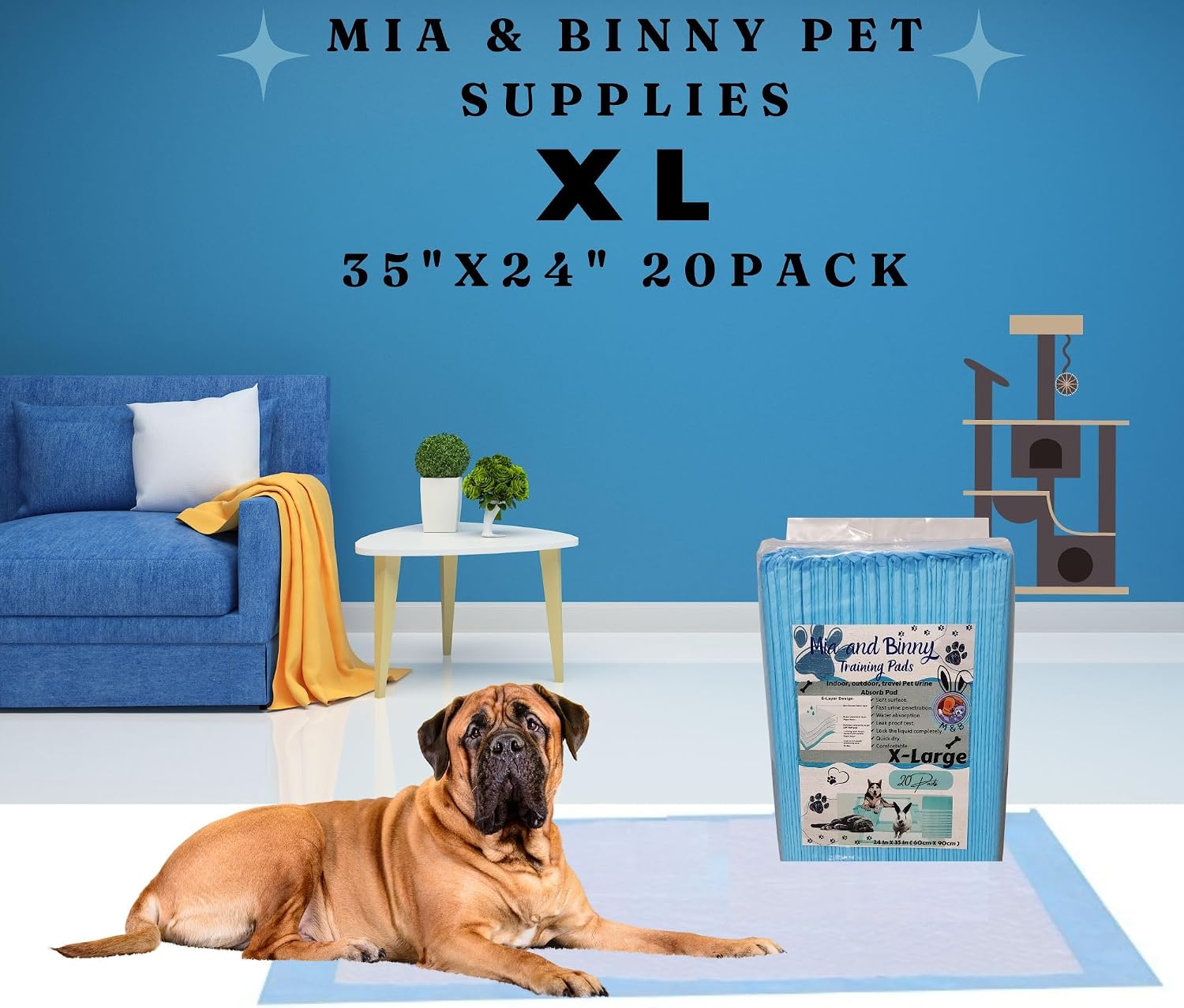 (Extra Large- XL 40 Pcs) Pee Pads , Suitable for Dogs, Cats, Rabbits, Chinchillas, and Other Pets. Ultra Absorbent, Leak-Proof and Quick-Dry, 6-Layer Design. Multiple uses. (24x35, 40)