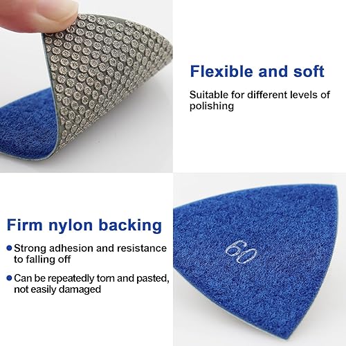 Miniatura 4 de Almohadillas triangulares de pulido de diamante de 3 pulgadas, 4 piezas para herramientas oscilantes, mármol y granito, piedra de vidrio pulido por