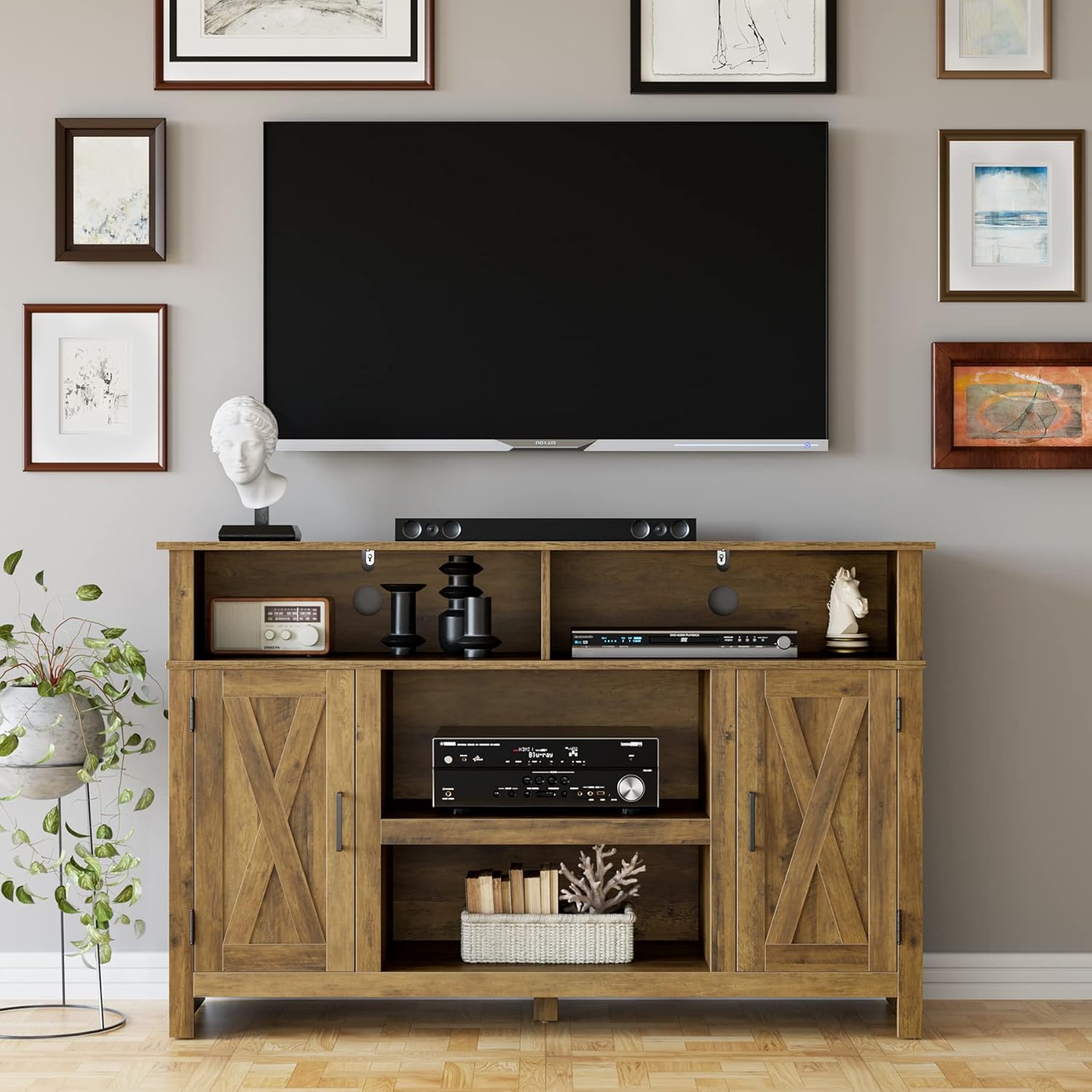 Buy Modern Farmhouse TV Stand for TVs Up to 65, Barn Doors Television Stand, Wooden